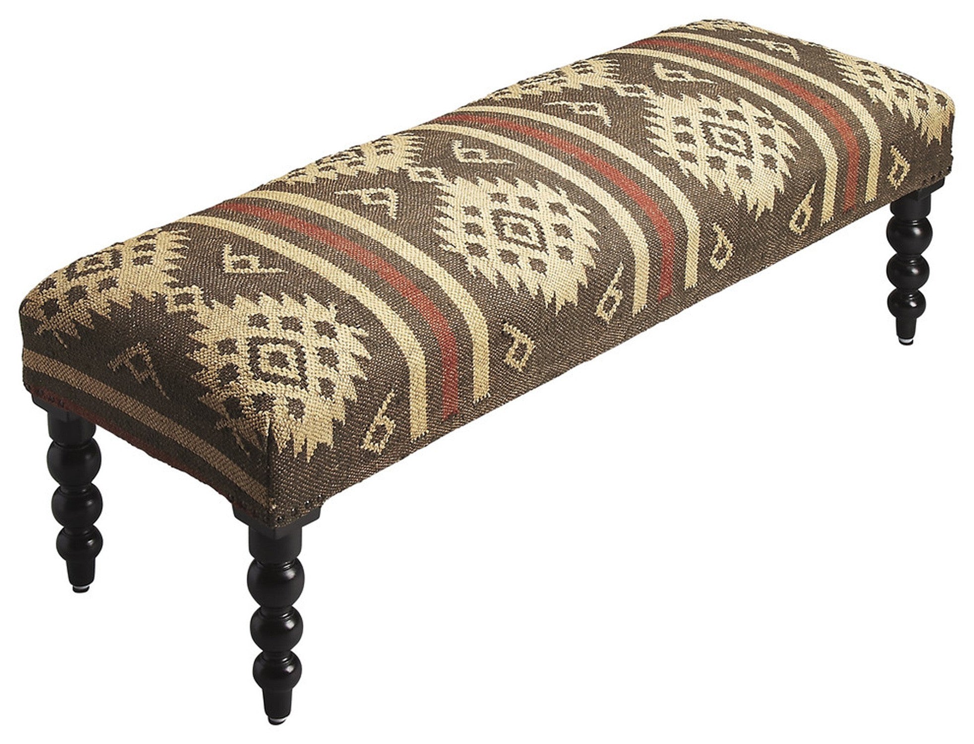 48" Brown Upholstered Wool Southwest Distressed Bench-Benches-DECOROLALA