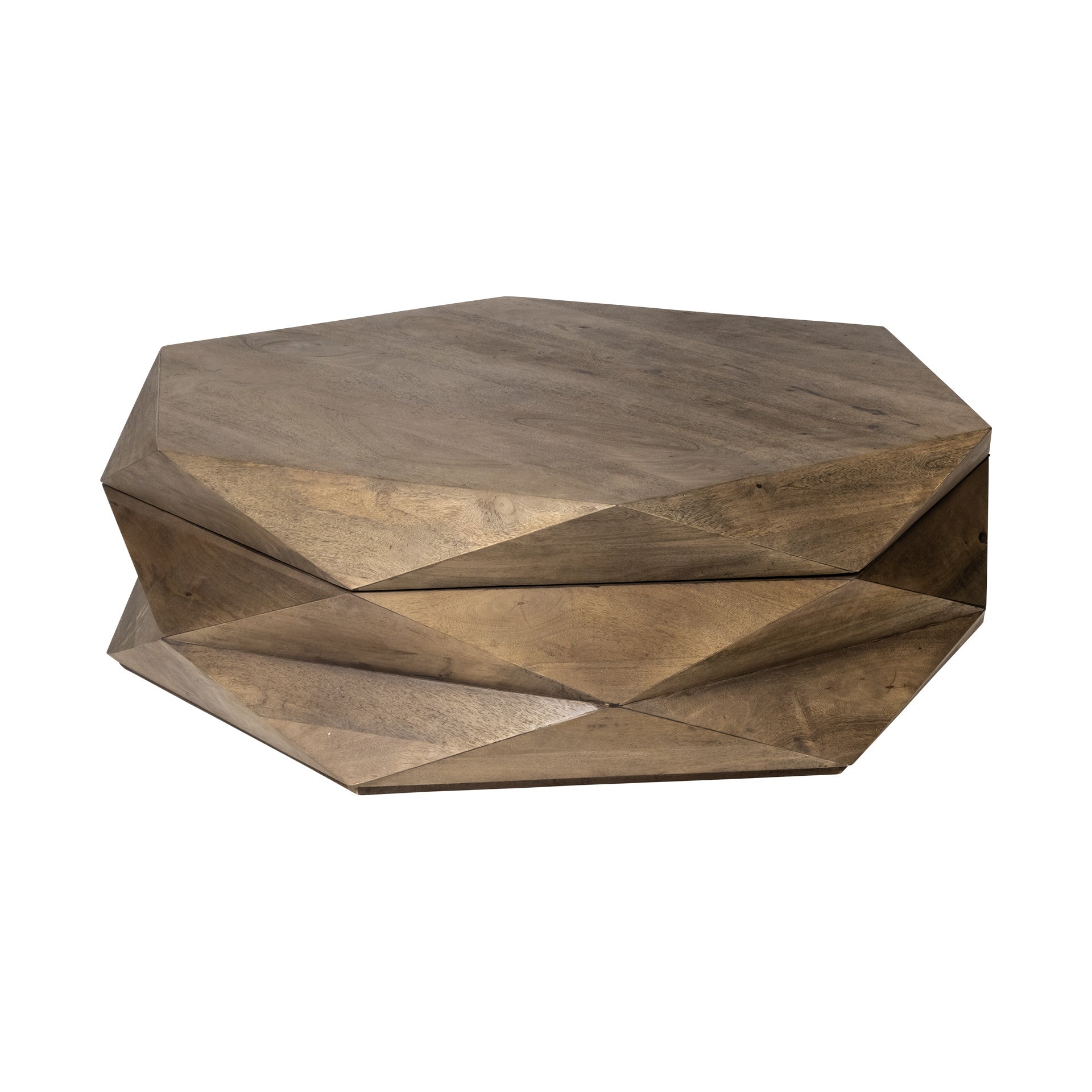 48" Brown Wood Hexagon Coffee Table-Coffee Tables-DECOROLALA