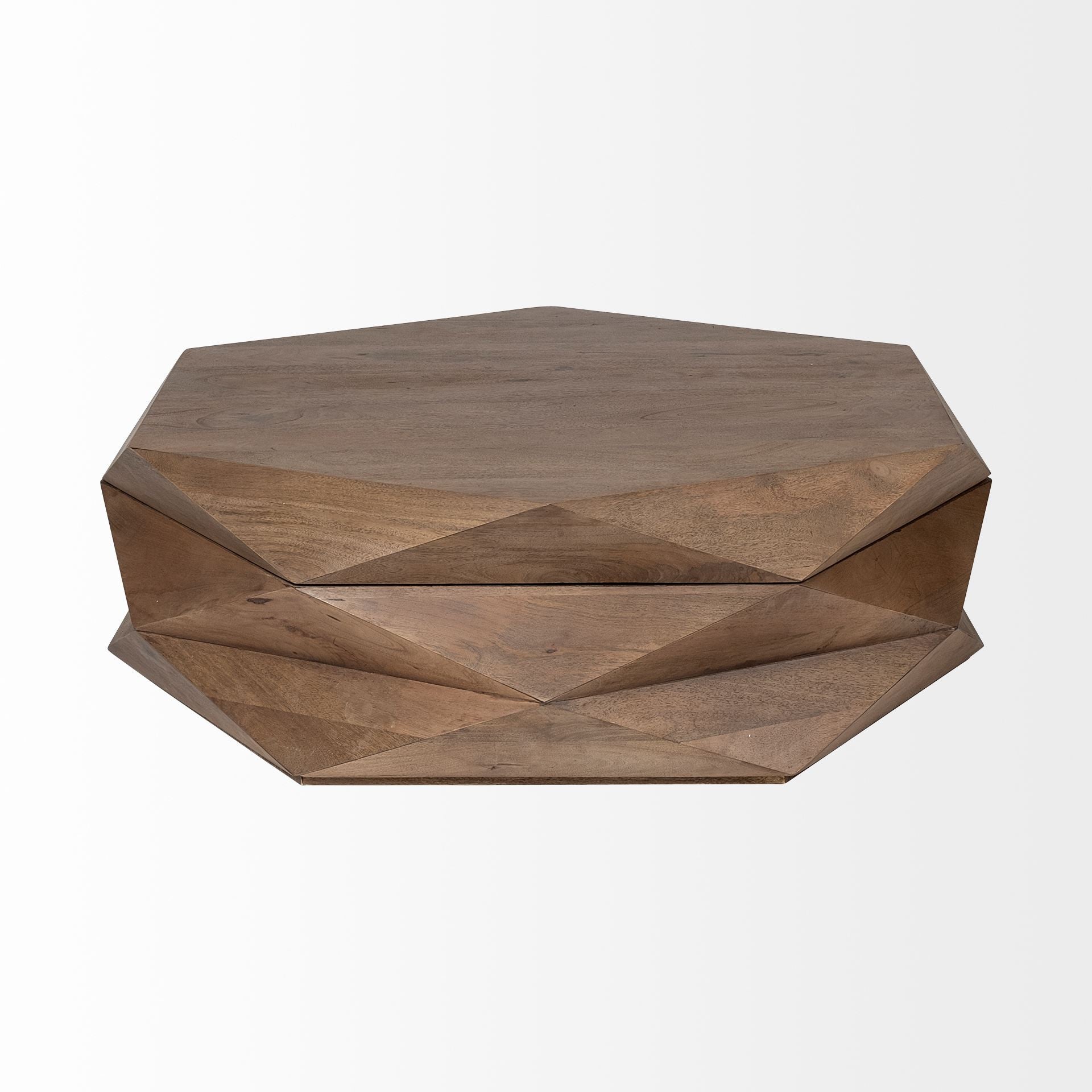 48" Brown Wood Hexagon Coffee Table-Coffee Tables-DECOROLALA