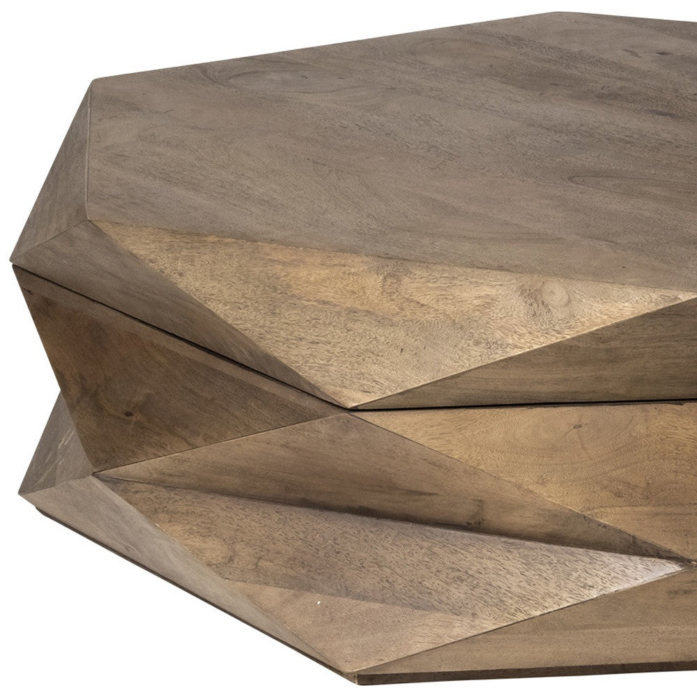 48" Brown Wood Hexagon Coffee Table-Coffee Tables-DECOROLALA