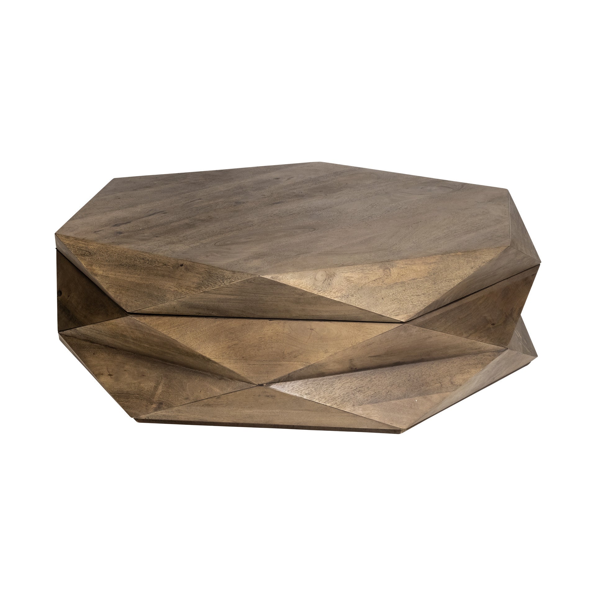 48" Brown Wood Hexagon Coffee Table-Coffee Tables-DECOROLALA