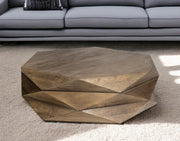 48" Brown Wood Hexagon Coffee Table-Coffee Tables-DECOROLALA