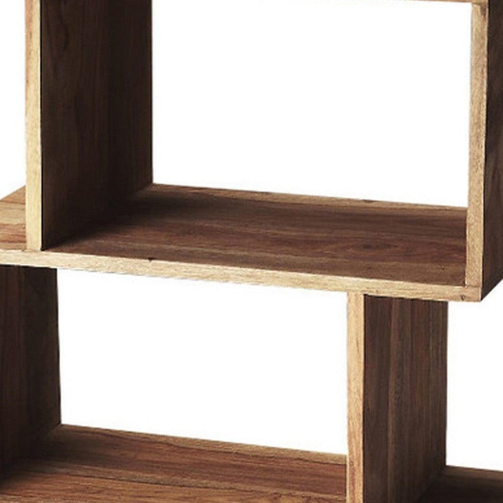 48" Brown Wood Three Tier Bookcase-Bookcases-DECOROLALA