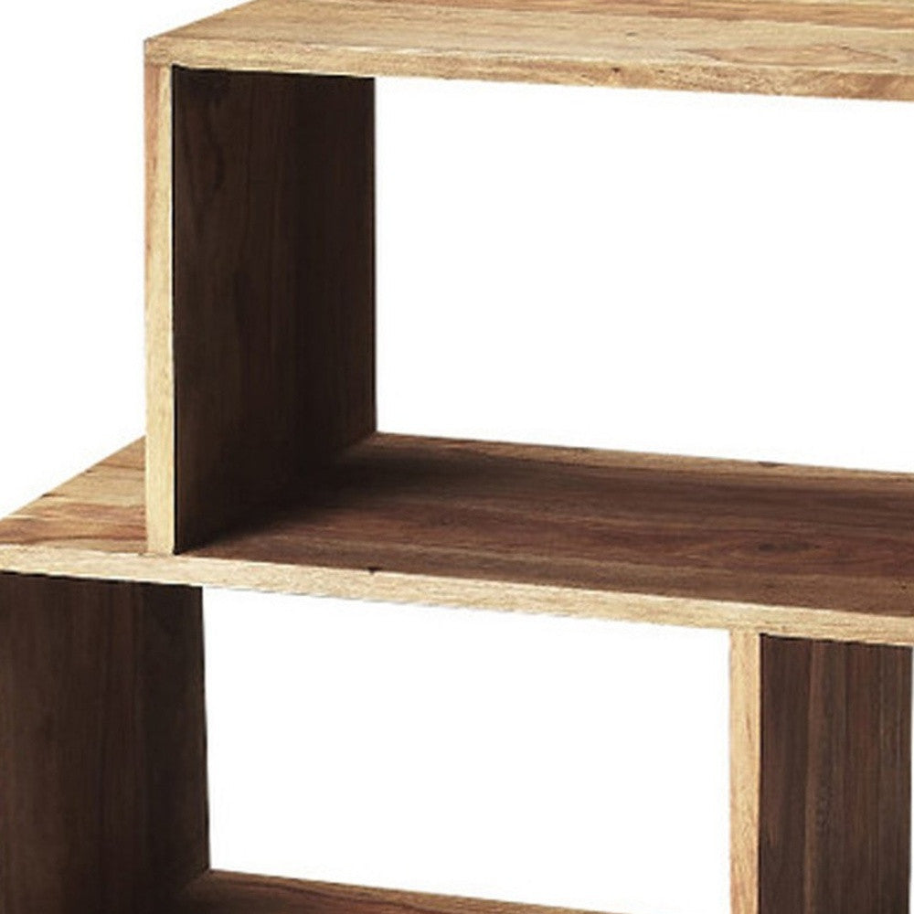 48" Brown Wood Three Tier Bookcase-Bookcases-DECOROLALA