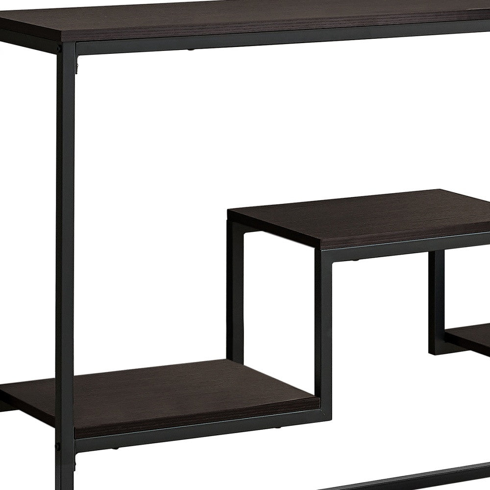 48" Brown and Black Frame Console Table With Shelves-Console Tables-DECOROLALA