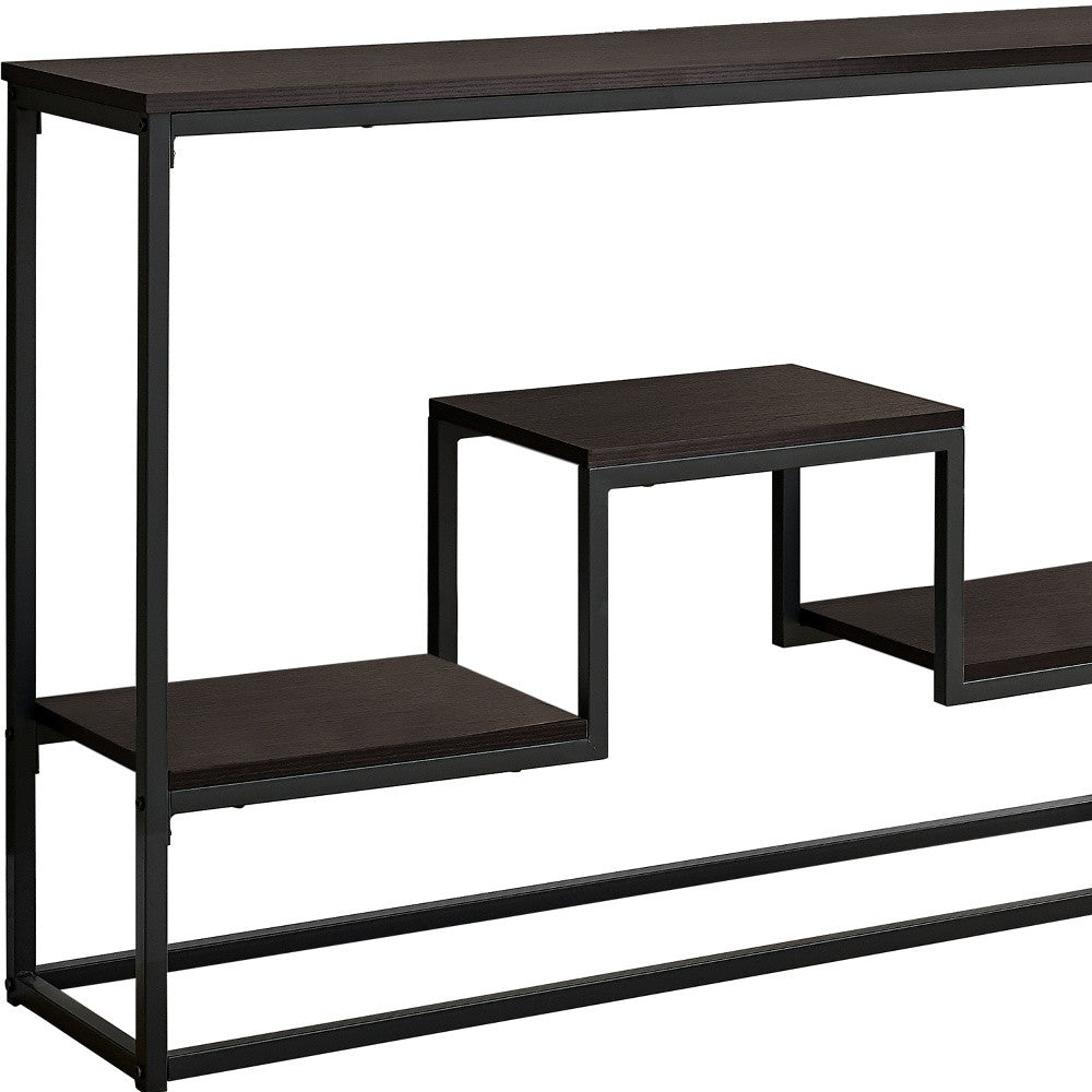 48" Brown and Black Frame Console Table With Shelves-Console Tables-DECOROLALA