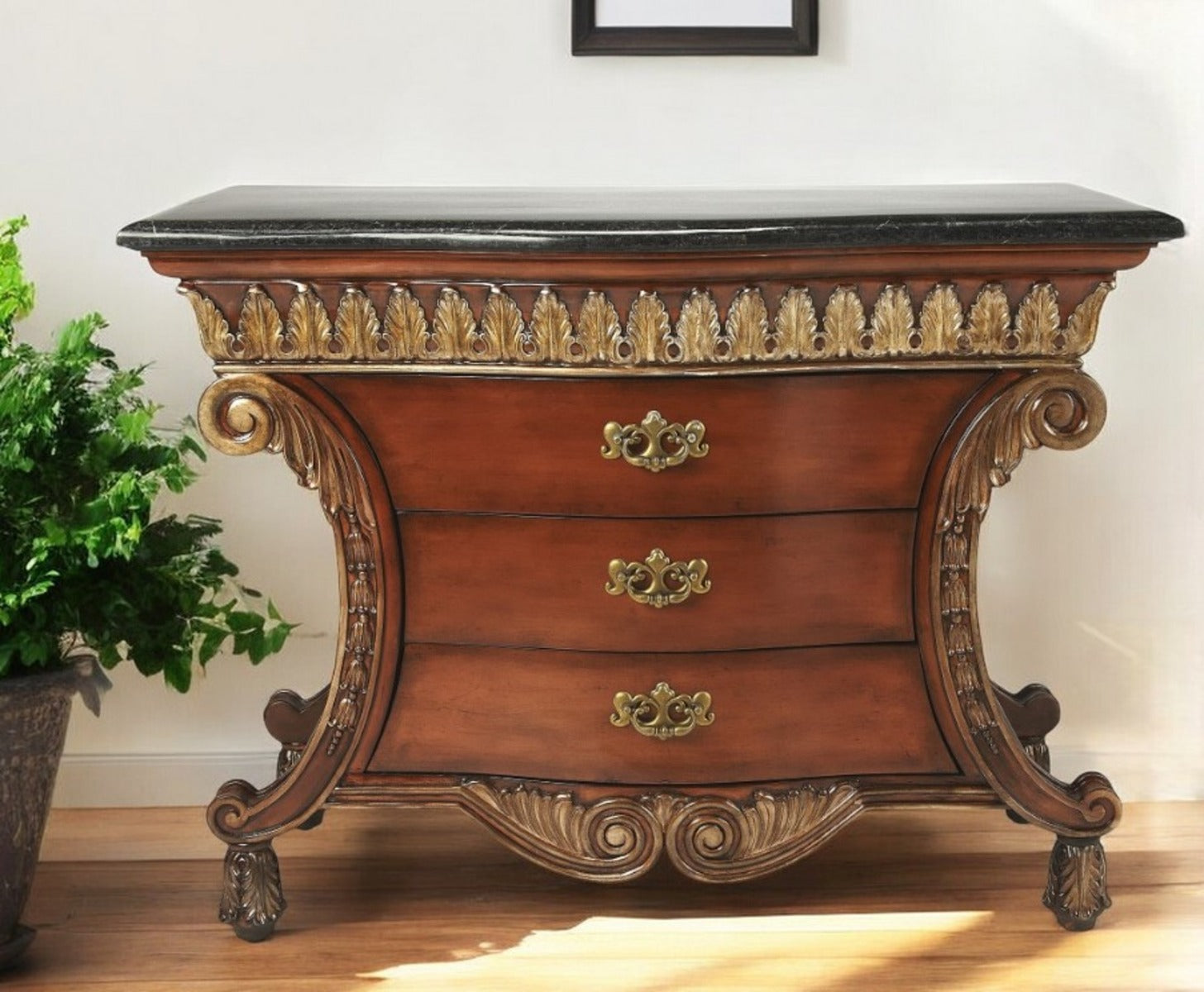 48" Brown and Black Solid Wood Three Drawer Sideboard-Sideboards-DECOROLALA