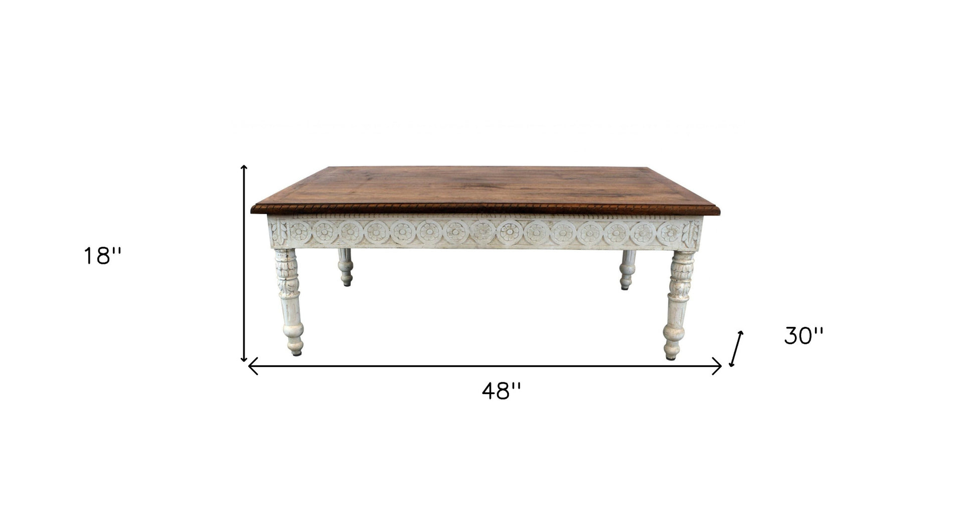 48" Brown and Ivory Solid Wood Coffee Table-Coffee Tables-DECOROLALA