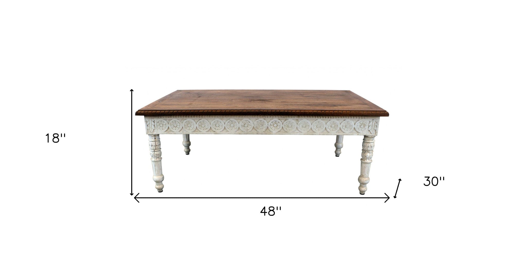 48" Brown and Ivory Solid Wood Coffee Table-Coffee Tables-DECOROLALA