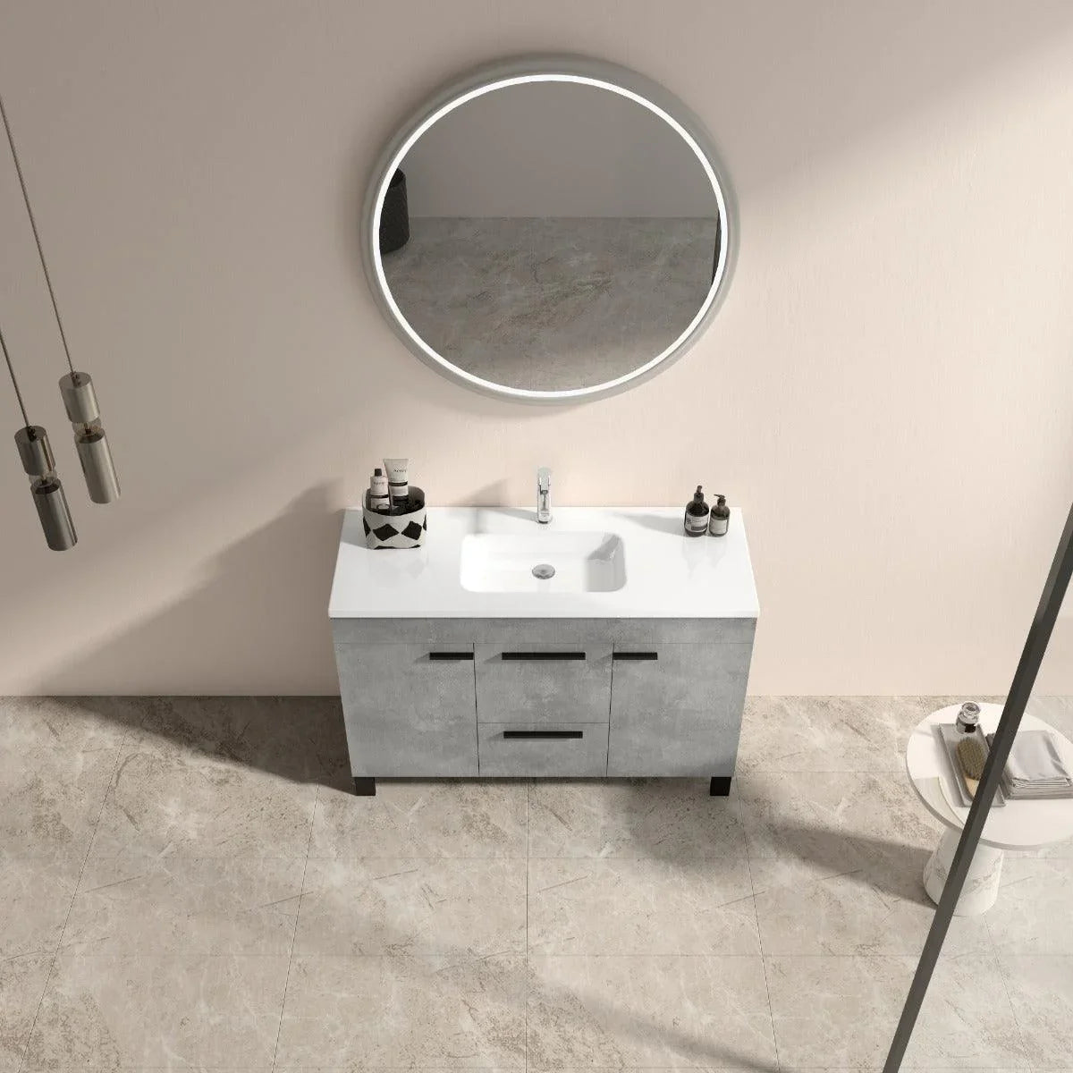 48" Cement Freestanding Single Sink Bathroom Vanity with White Ceramic Countertop Odessa-Migration_Bathroom Vanities-DECOROLALA