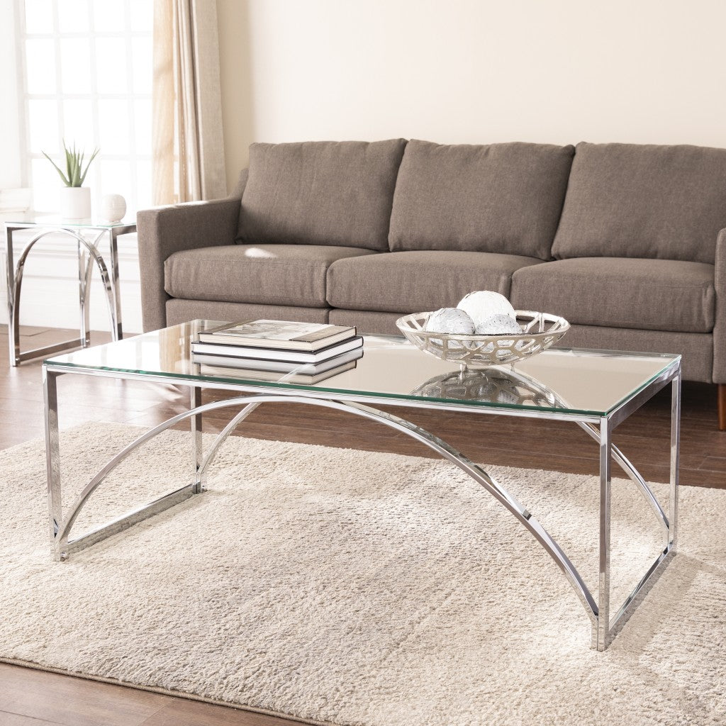 48" Chrome Glass And Metal Rectangular Coffee Table-Coffee Tables-DECOROLALA