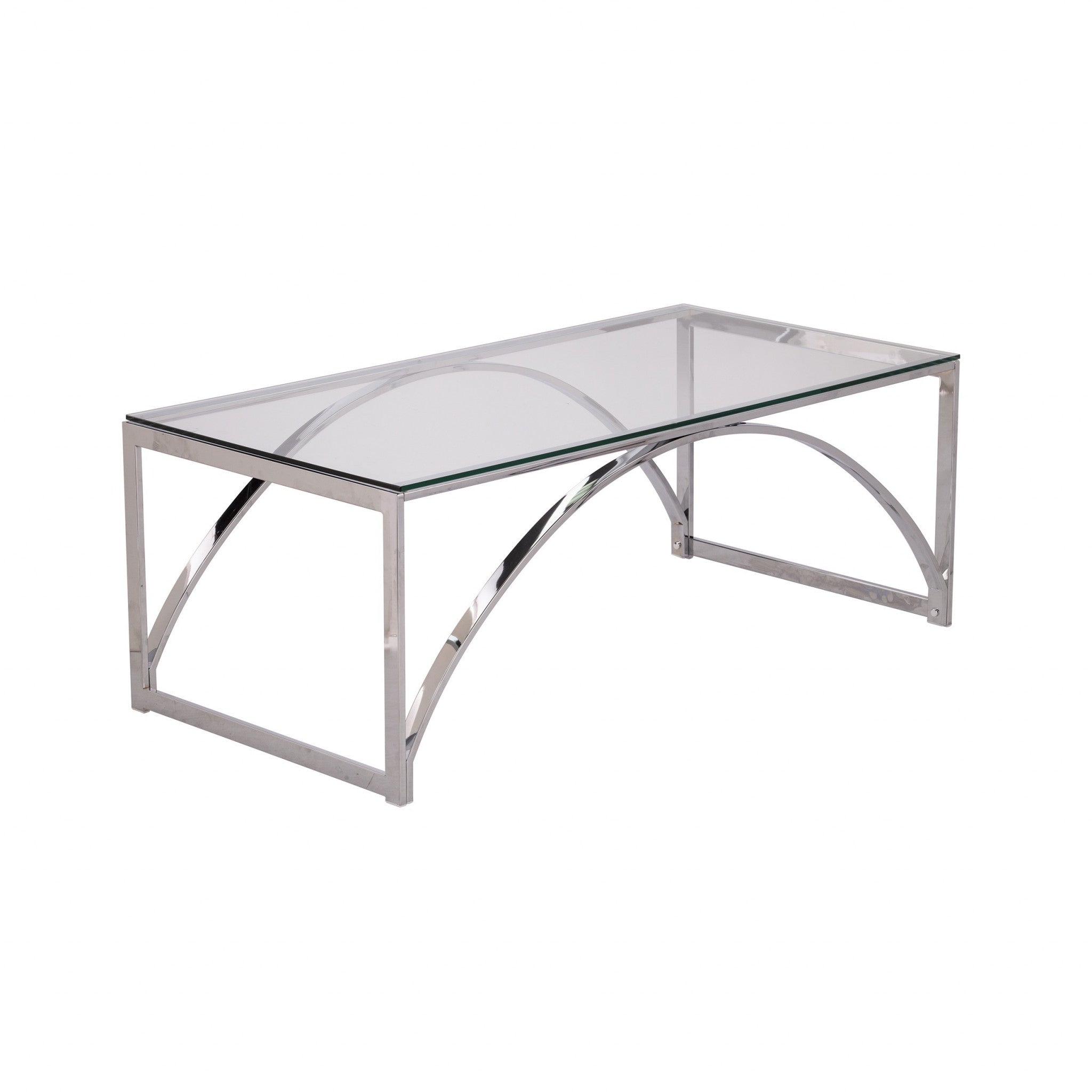 48" Chrome Glass And Metal Rectangular Coffee Table-Coffee Tables-DECOROLALA