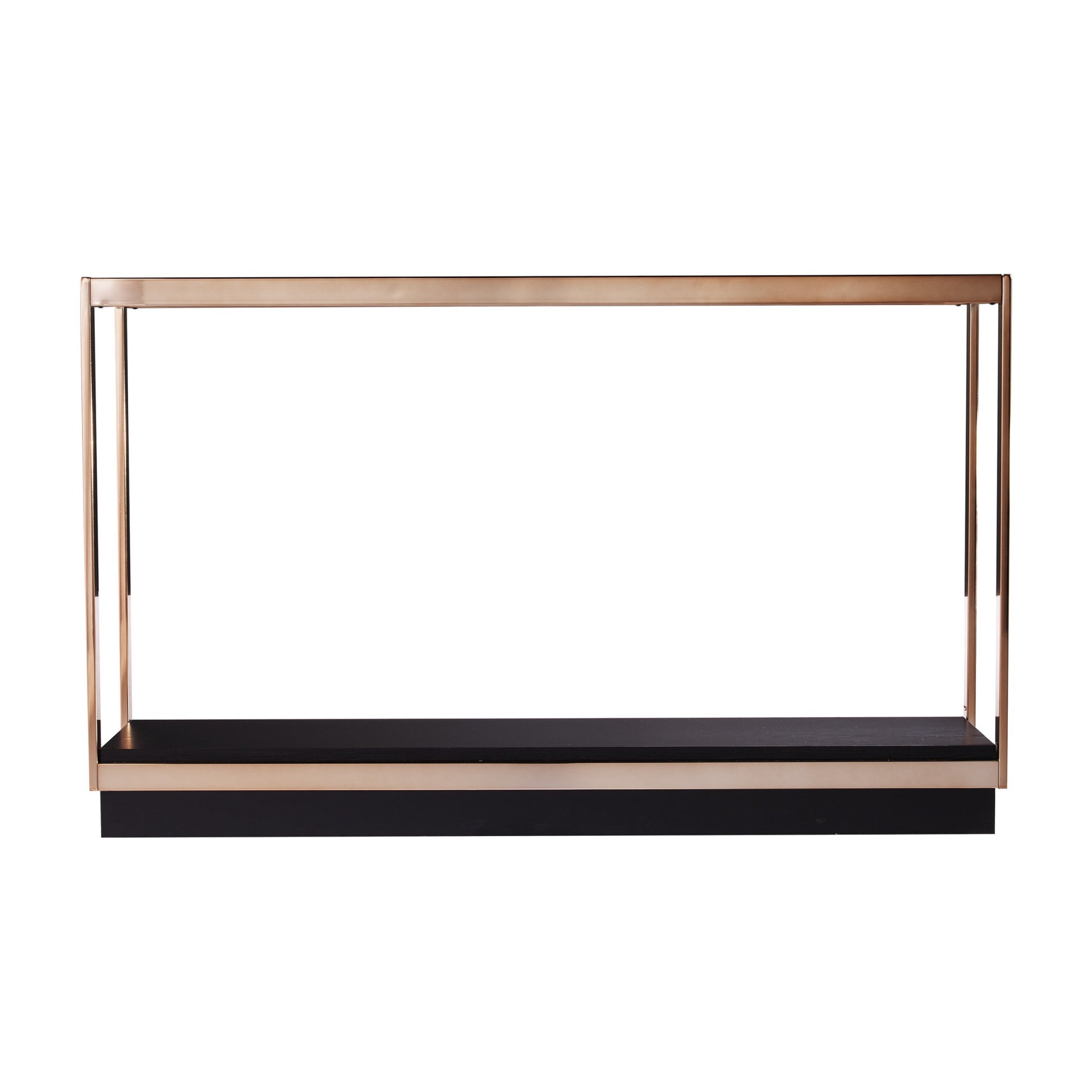 48" Clear Black and Champagne Glass Floor Shelf Console Table With Shelf-Console Tables-DECOROLALA
