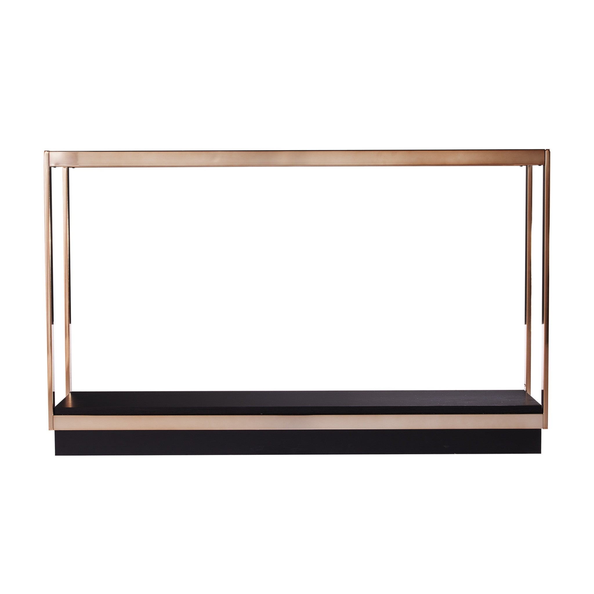 48" Clear Black and Champagne Glass Floor Shelf Console Table With Shelf-Console Tables-DECOROLALA