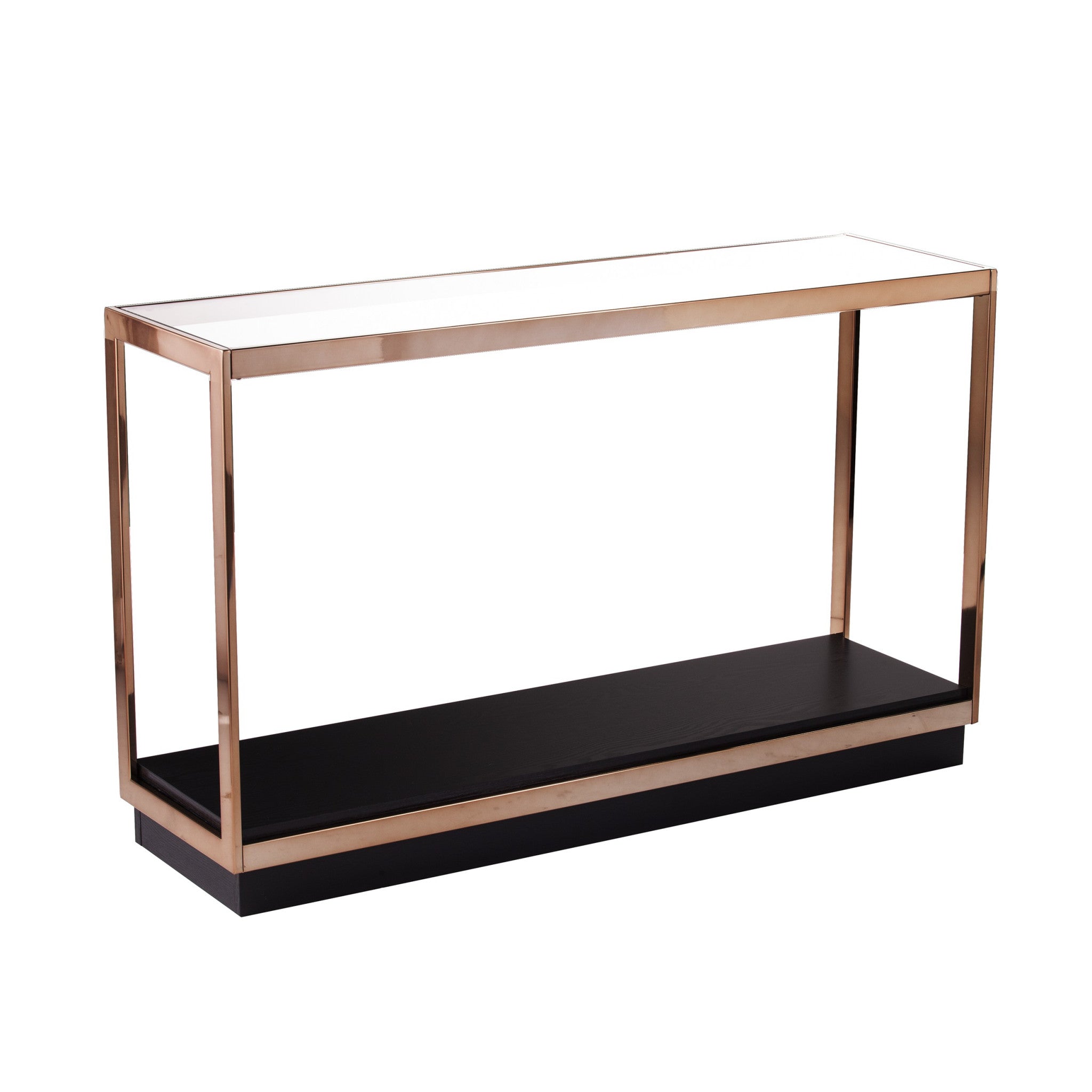 48" Clear Black and Champagne Glass Floor Shelf Console Table With Shelf-Console Tables-DECOROLALA