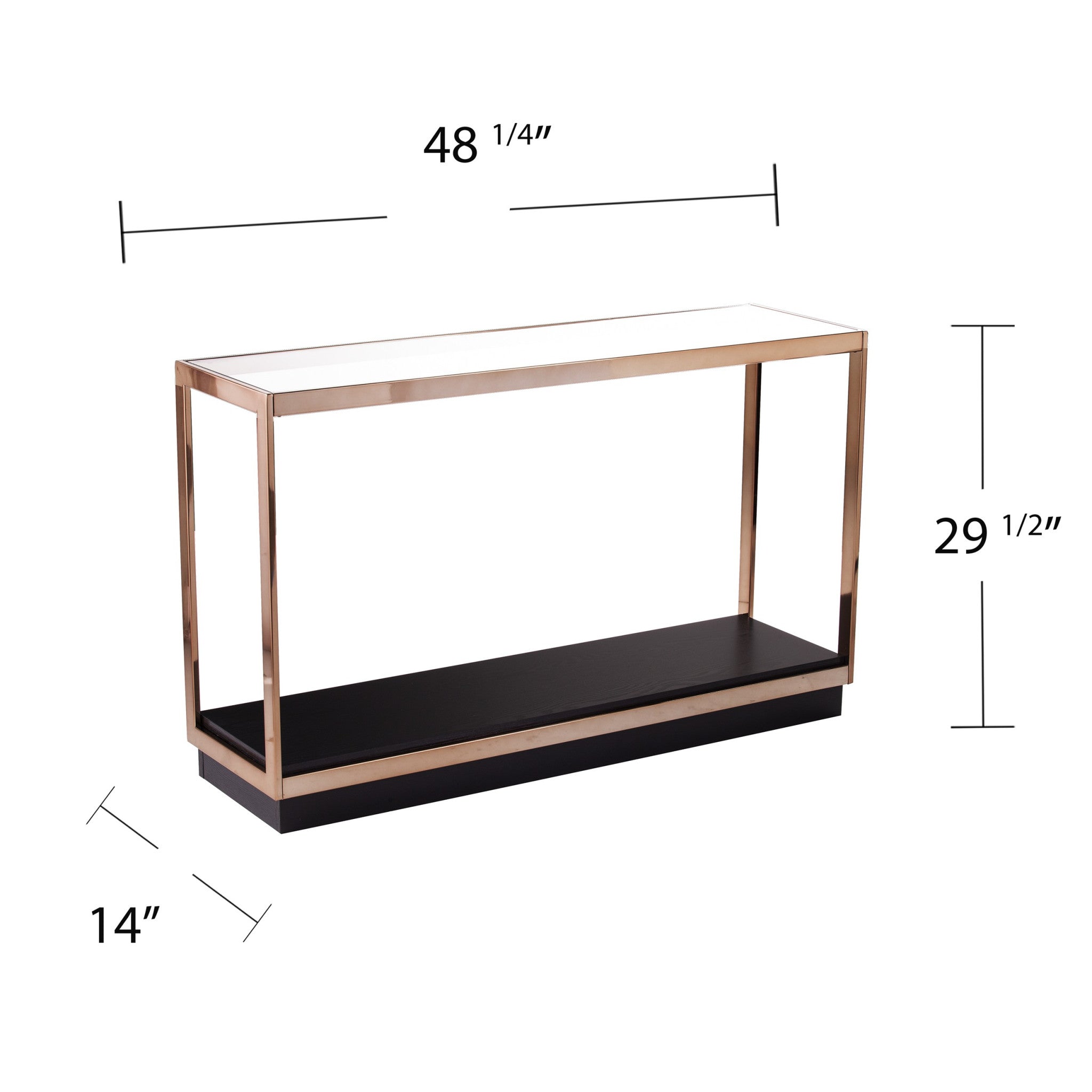 48" Clear Black and Champagne Glass Floor Shelf Console Table With Shelf-Console Tables-DECOROLALA