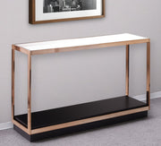 48" Clear Black and Champagne Glass Floor Shelf Console Table With Shelf-Console Tables-DECOROLALA