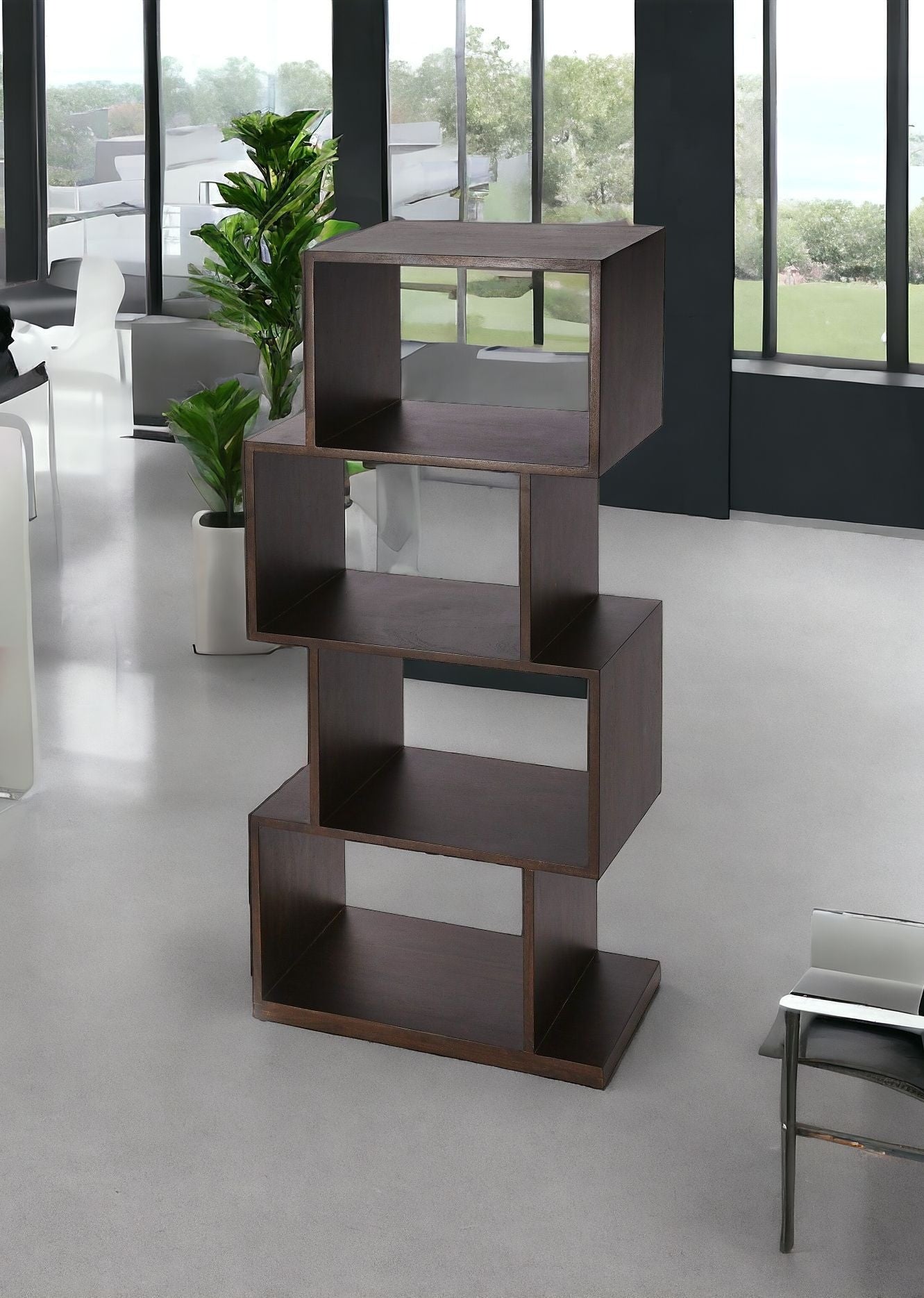 48" Dark Brown Wood Three Tier Bookcase-Bookcases-DECOROLALA