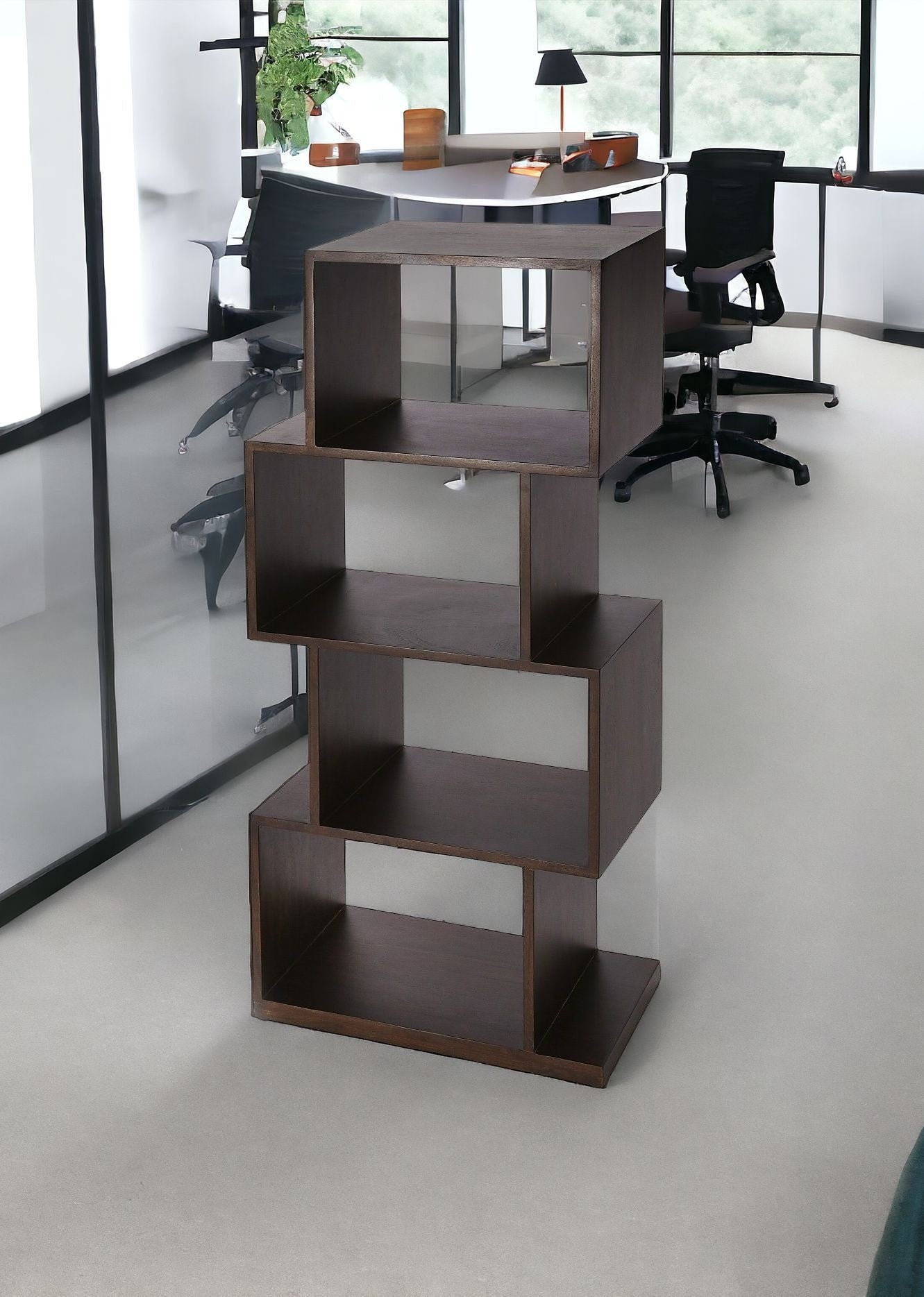48" Dark Brown Wood Three Tier Bookcase-Bookcases-DECOROLALA