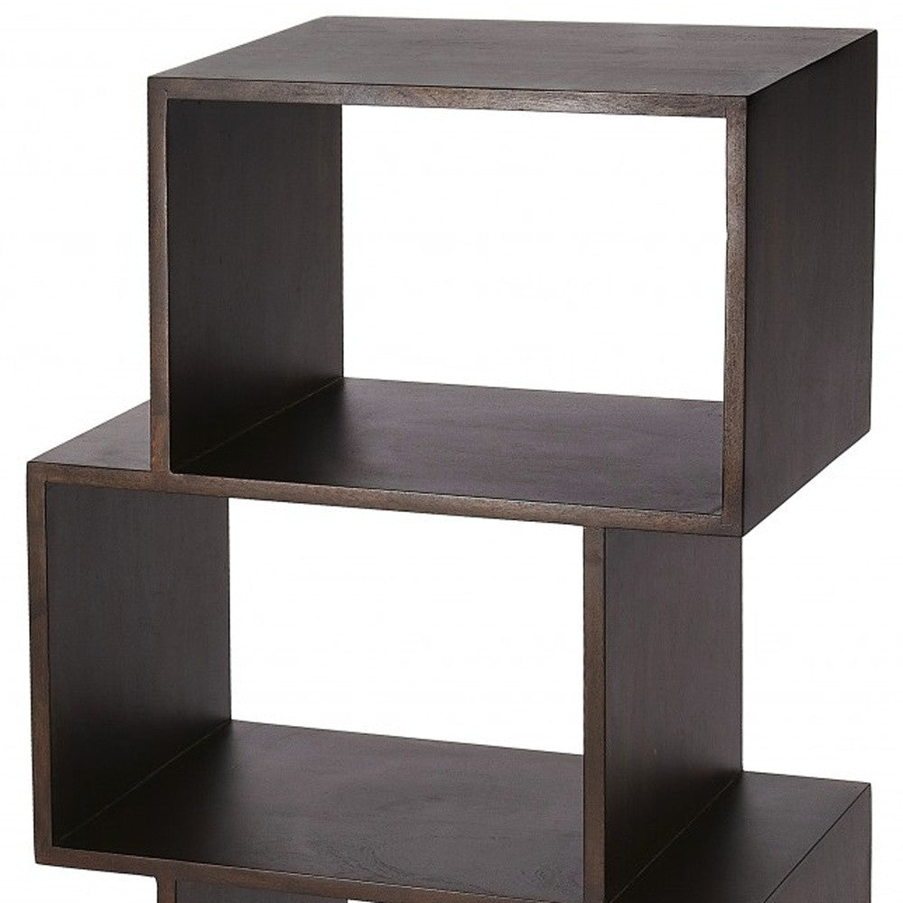 48" Dark Brown Wood Three Tier Bookcase-Bookcases-DECOROLALA
