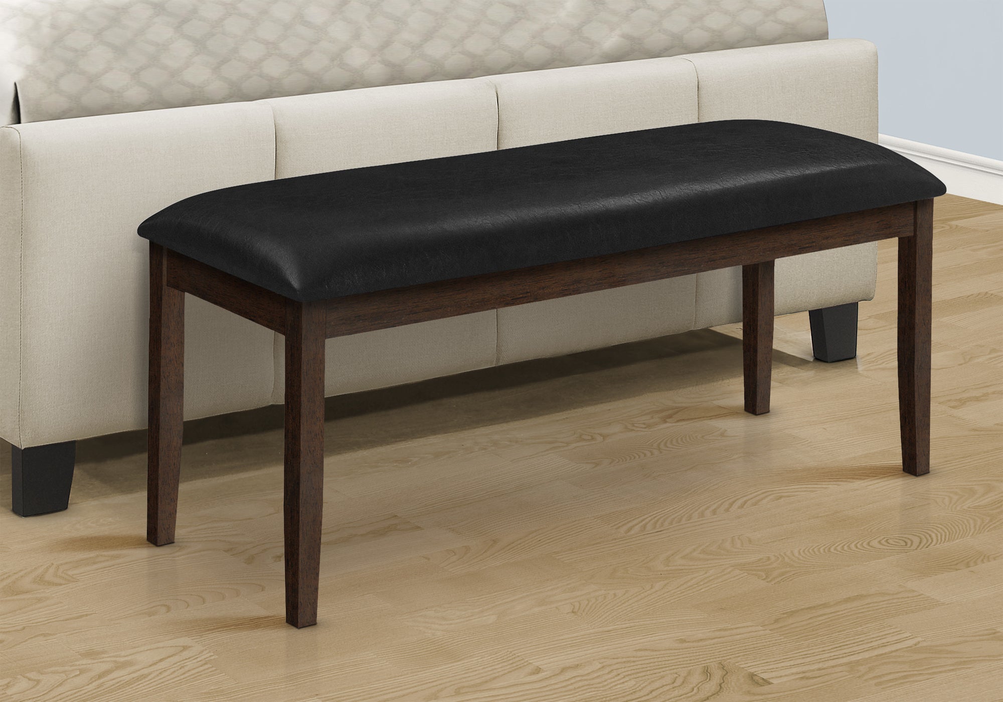 48" Espresso Wood Bench with Black PU Seat-Bench-DECOROLALA