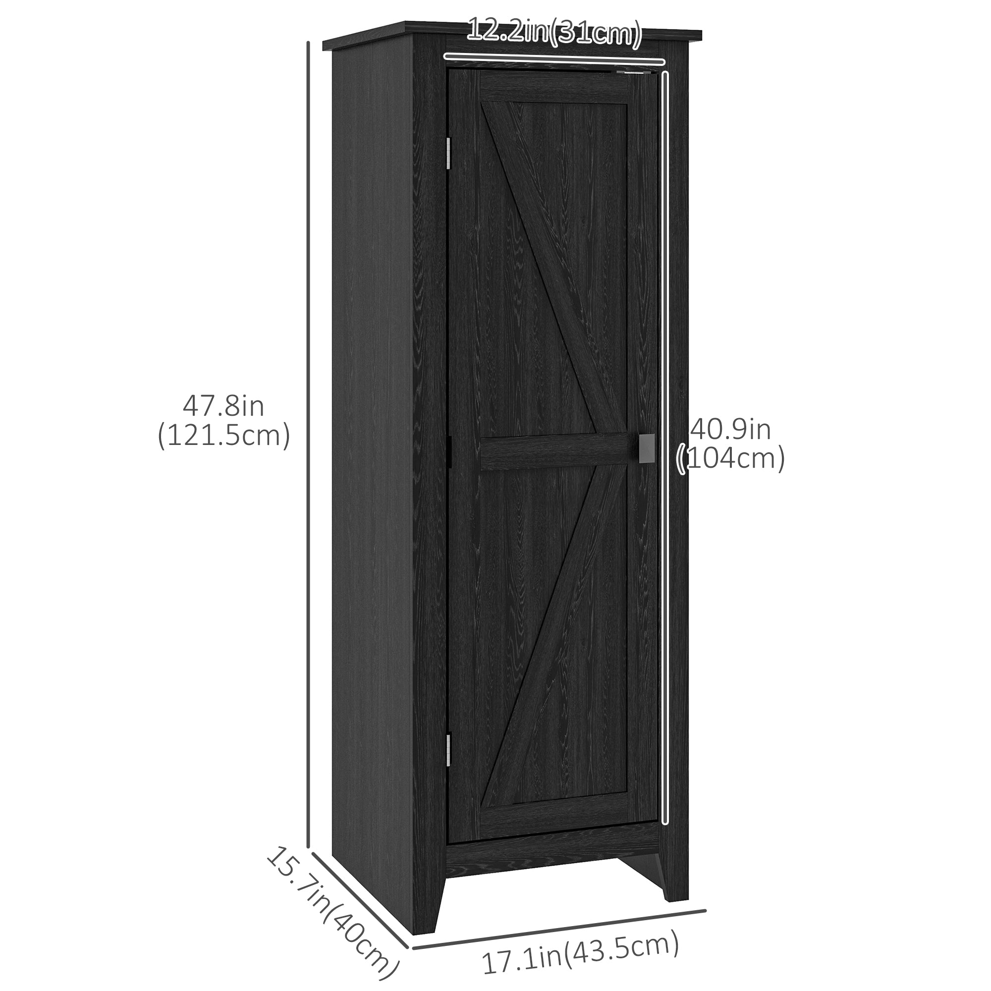 48" Farmhouse Kitchen Pantry Cabinet - Black Barn Door-Home Furnishings > Storage & Organization > Kitchen Pantry Cabinets-DECOROLALA