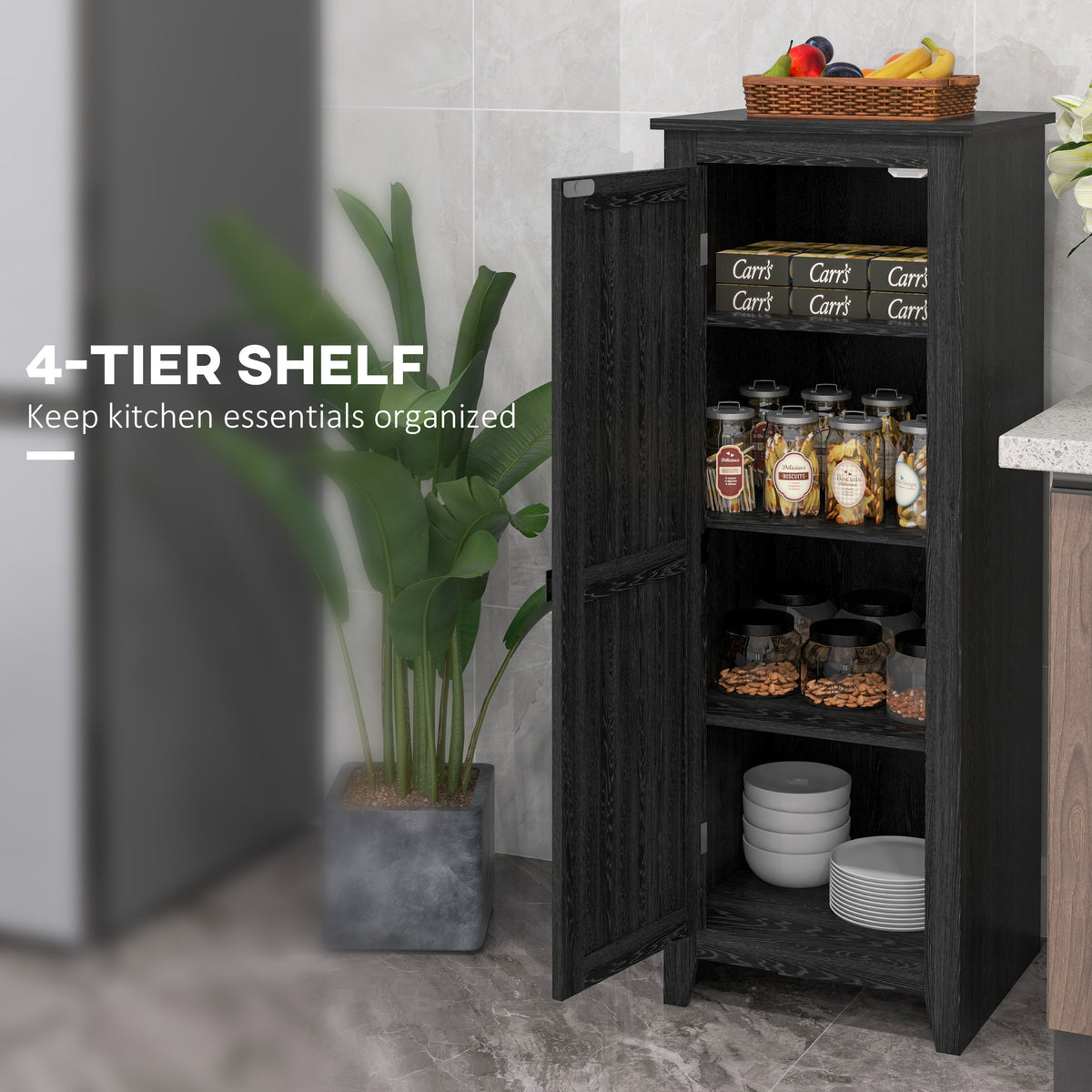 48" Farmhouse Kitchen Pantry Cabinet - Black Barn Door-Home Furnishings > Storage & Organization > Kitchen Pantry Cabinets-DECOROLALA
