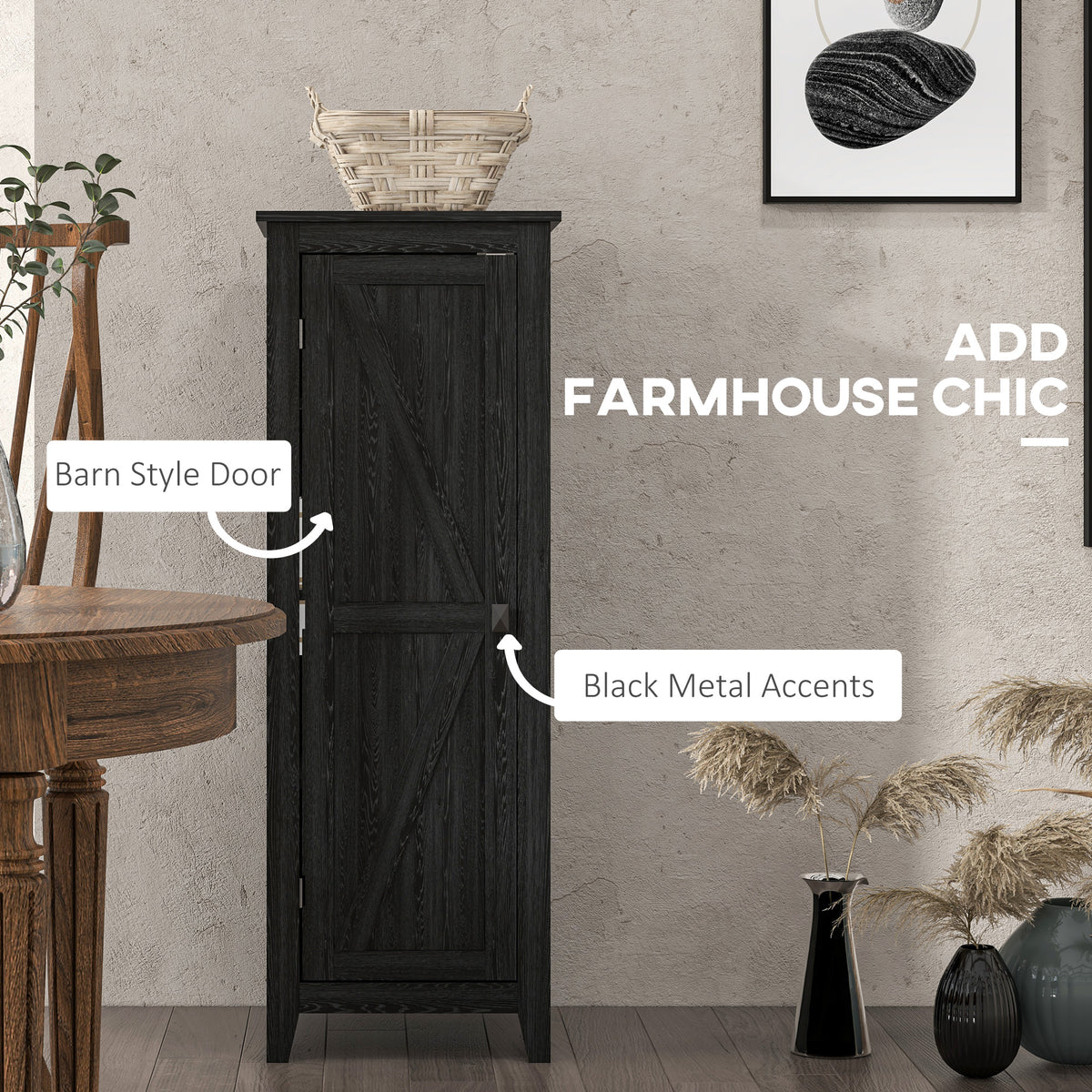 48" Farmhouse Kitchen Pantry Cabinet - Black Barn Door-Home Furnishings > Storage & Organization > Kitchen Pantry Cabinets-DECOROLALA
