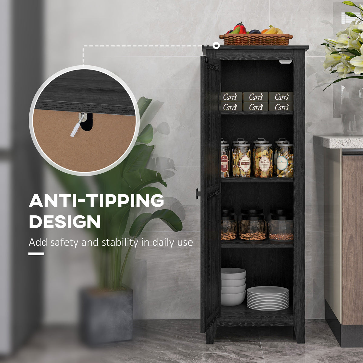 48" Farmhouse Kitchen Pantry Cabinet - Black Barn Door-Home Furnishings > Storage & Organization > Kitchen Pantry Cabinets-DECOROLALA