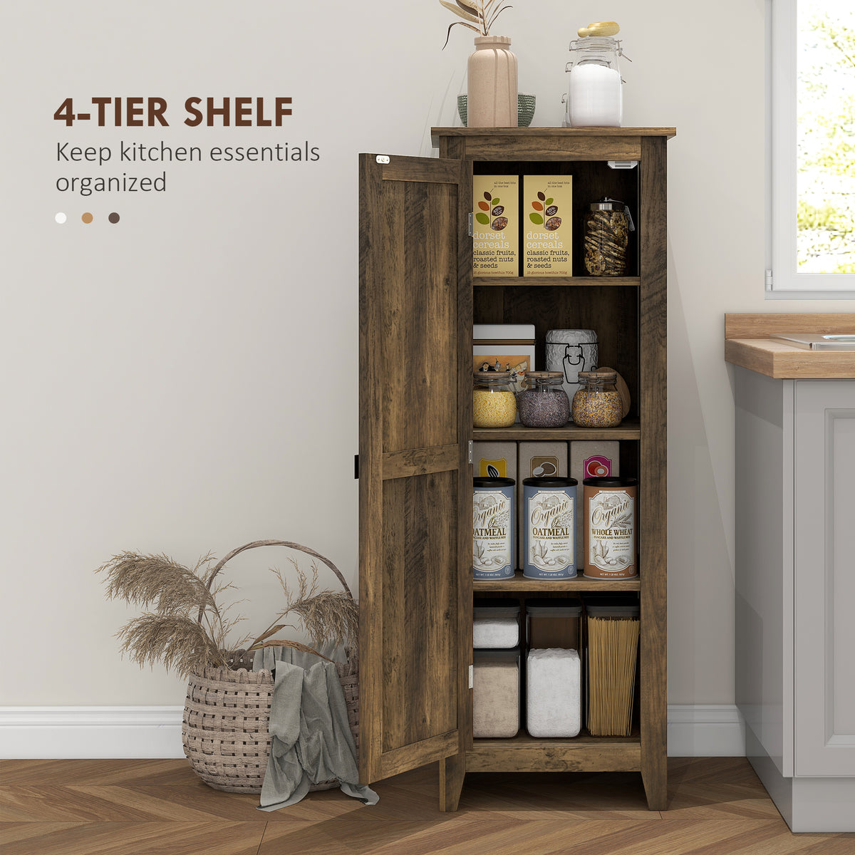 48" Farmhouse Kitchen Pantry Cabinet - Brown Wood Grain-Home Furnishings > Storage & Organization > Kitchen Pantry Cabinets-DECOROLALA