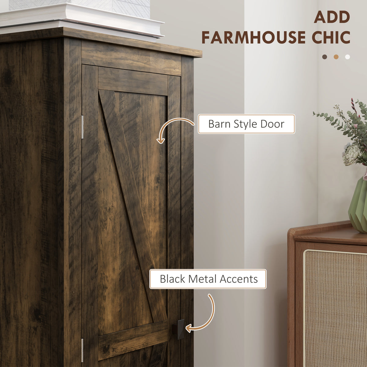 48" Farmhouse Kitchen Pantry Cabinet - Brown Wood Grain-Home Furnishings > Storage & Organization > Kitchen Pantry Cabinets-DECOROLALA