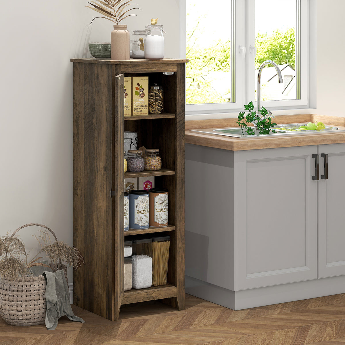 48" Farmhouse Kitchen Pantry Cabinet - Brown Wood Grain-Home Furnishings > Storage & Organization > Kitchen Pantry Cabinets-DECOROLALA