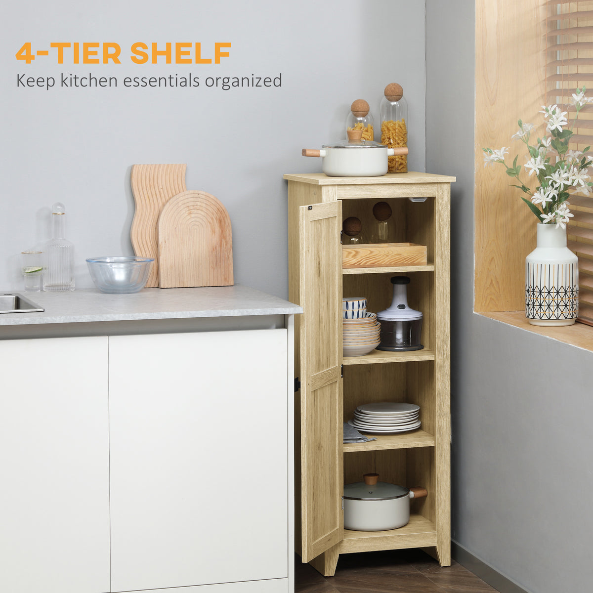 48" Farmhouse Kitchen Pantry Cabinet - Natural Barn Door-Home Furnishings > Storage & Organization > Kitchen Pantry Cabinets-DECOROLALA