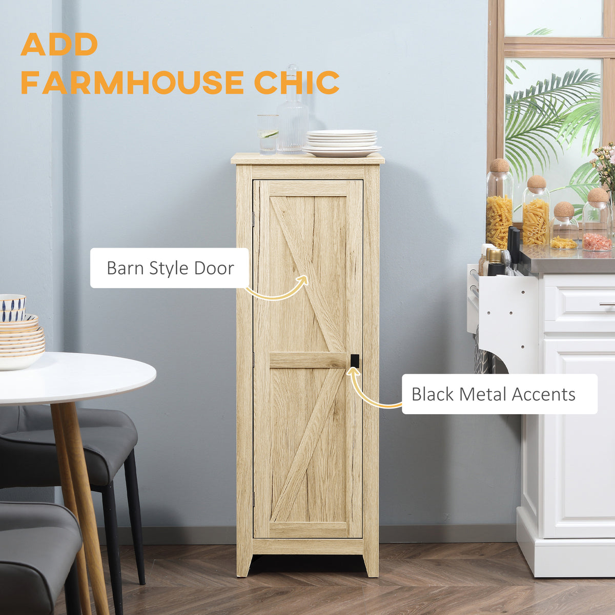 48" Farmhouse Kitchen Pantry Cabinet - Natural Barn Door-Home Furnishings > Storage & Organization > Kitchen Pantry Cabinets-DECOROLALA