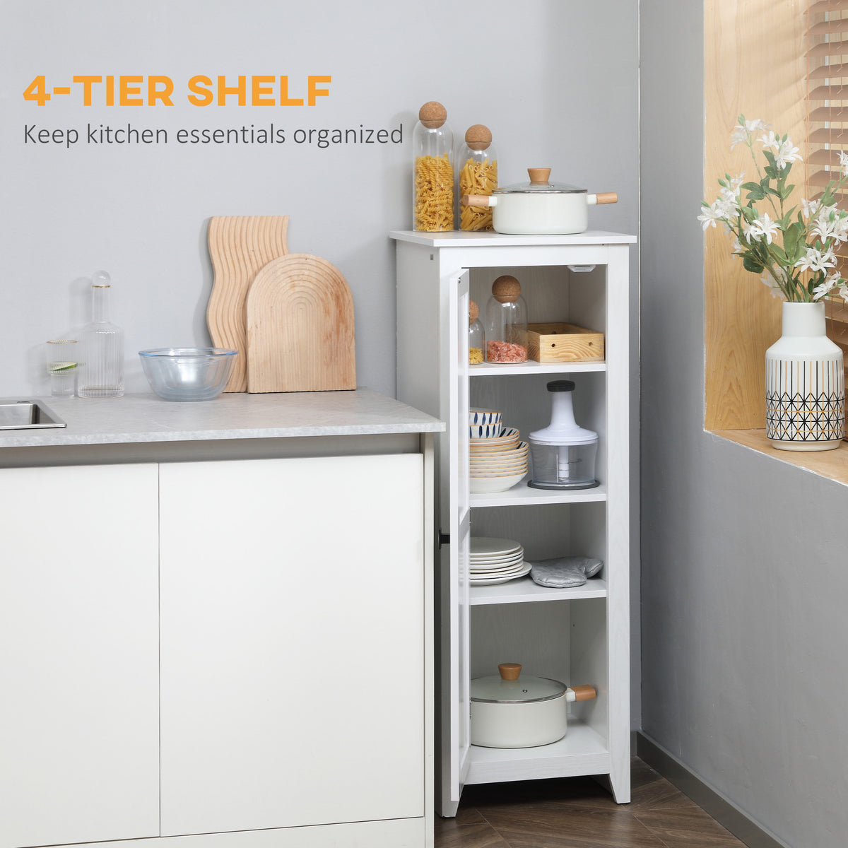 48" Farmhouse Kitchen Pantry Cabinet - White Barn Door-Home Furnishings > Storage & Organization > Kitchen Pantry Cabinets-DECOROLALA