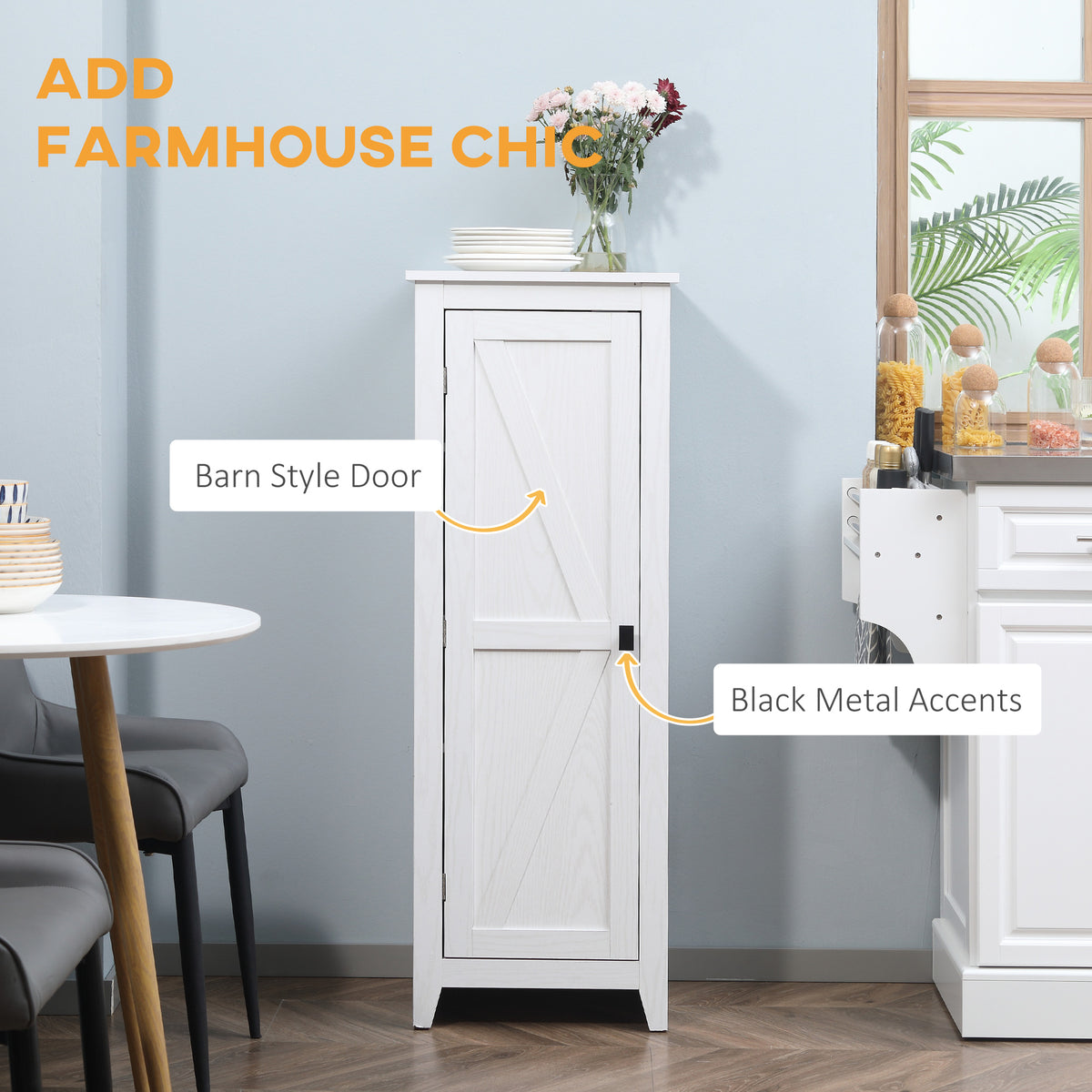 48" Farmhouse Kitchen Pantry Cabinet - White Barn Door-Home Furnishings > Storage & Organization > Kitchen Pantry Cabinets-DECOROLALA