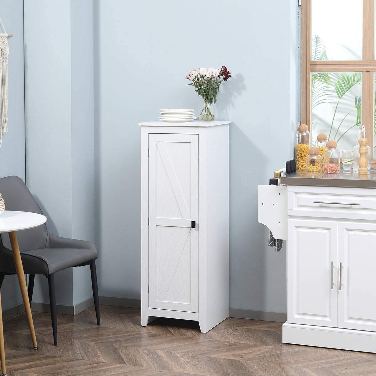 48" Farmhouse Kitchen Pantry Cabinet - White Barn Door-Home Furnishings > Storage & Organization > Kitchen Pantry Cabinets-DECOROLALA
