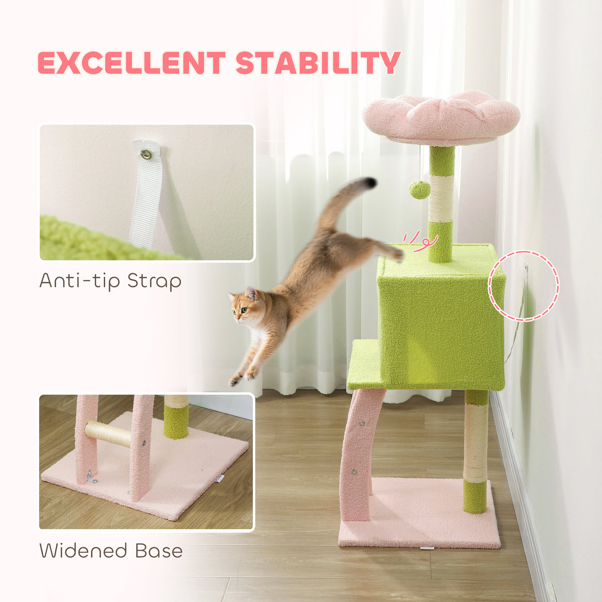 48" Flower Cat Tree with Condo, Ladder and Perch - Green-Cats-DECOROLALA