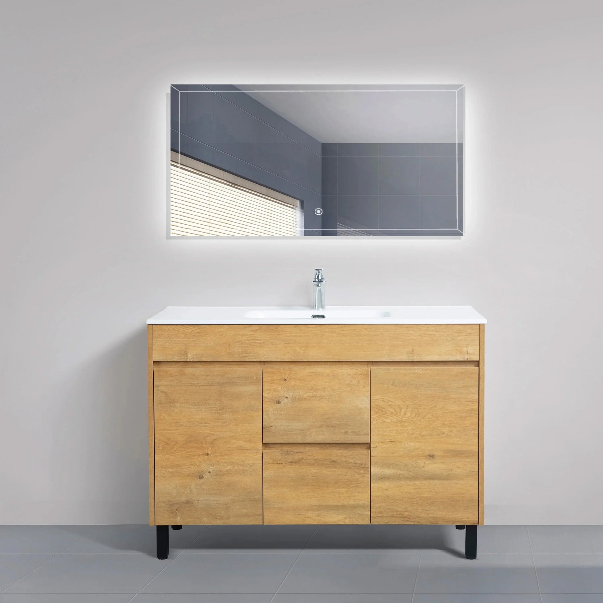 48" Frosted Oak Freestanding Bathroom Vanity with White Ceramic Countertop-Migration_Bathroom Vanities-DECOROLALA