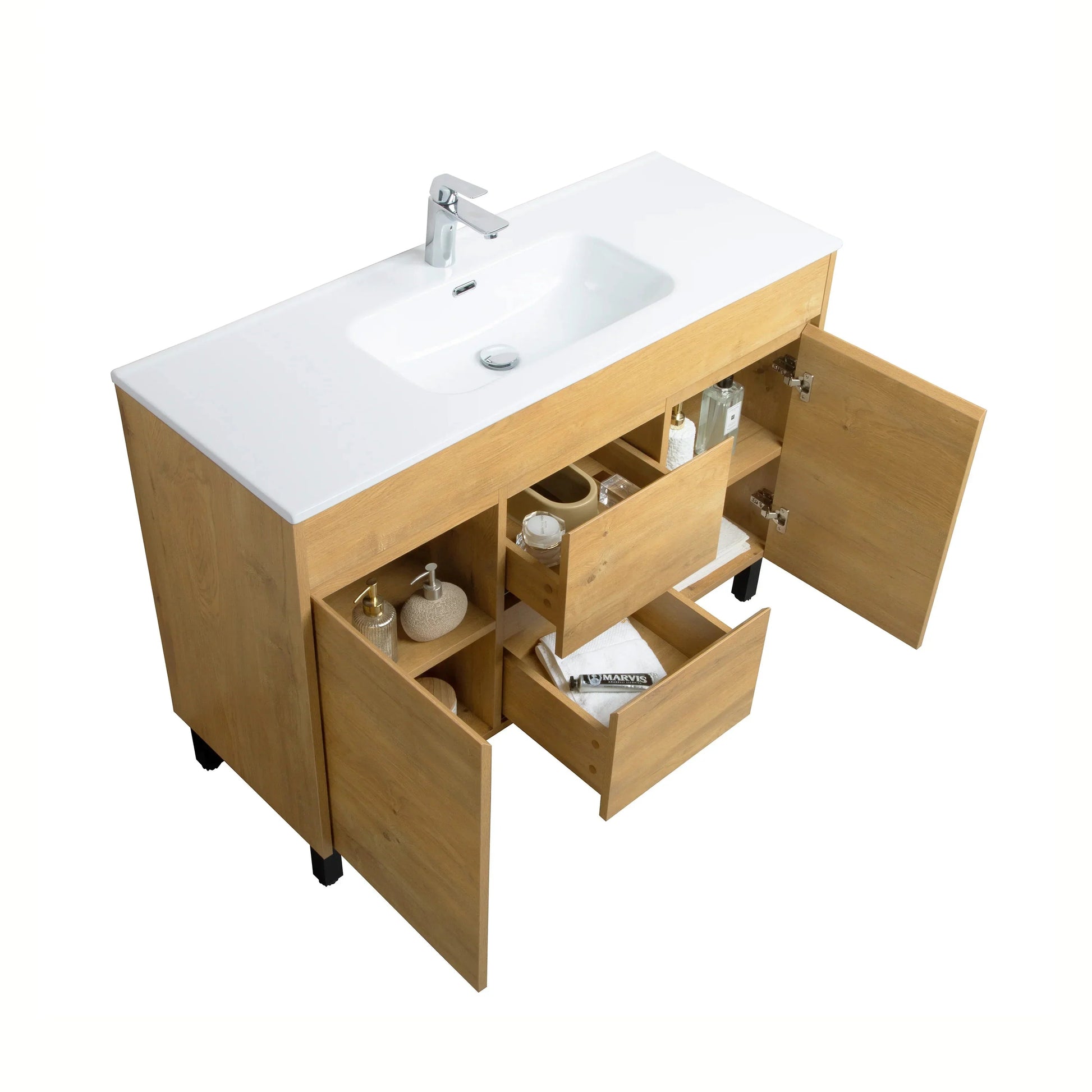 48" Frosted Oak Freestanding Bathroom Vanity with White Ceramic Countertop-Migration_Bathroom Vanities-DECOROLALA