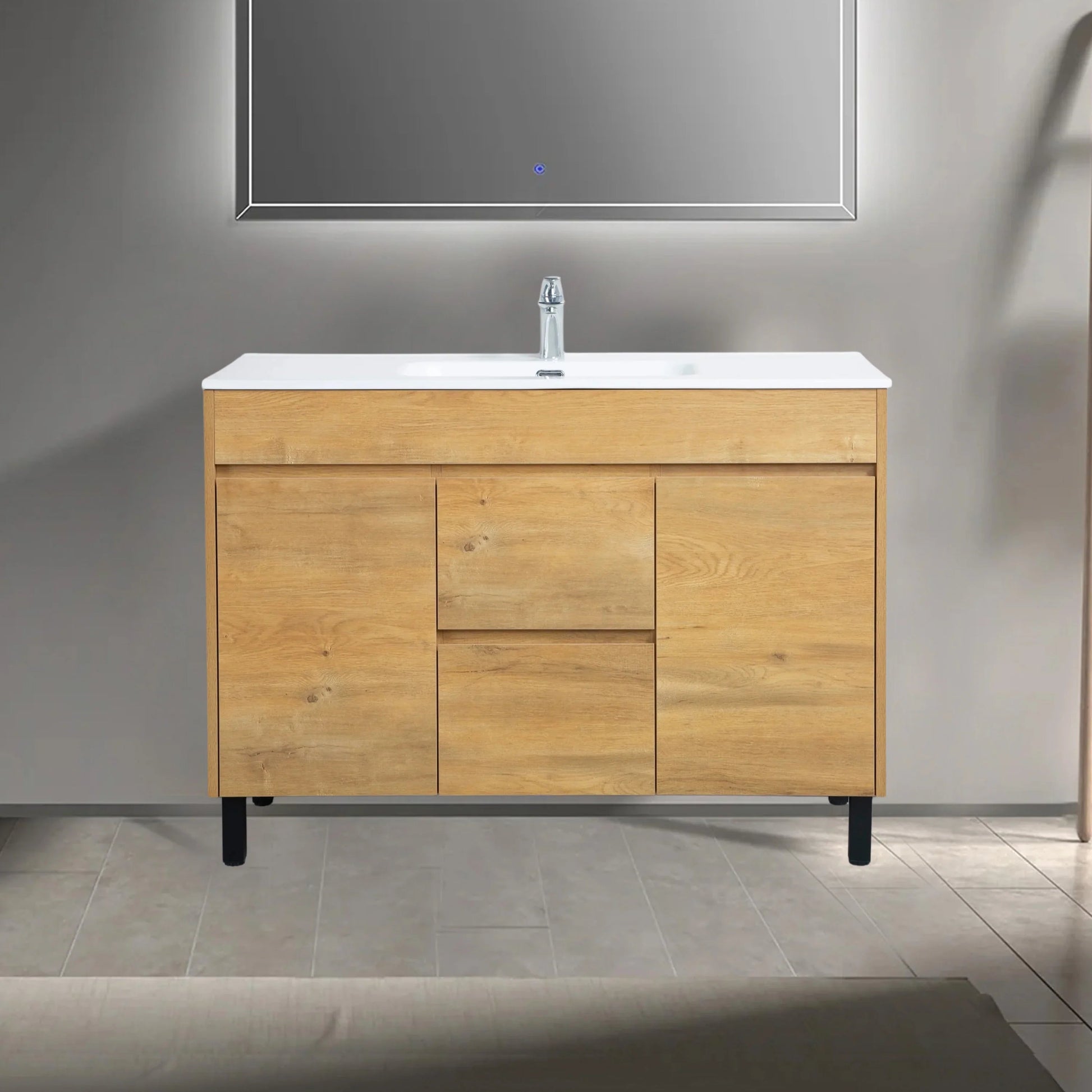 48" Frosted Oak Freestanding Bathroom Vanity with White Ceramic Countertop-Migration_Bathroom Vanities-DECOROLALA