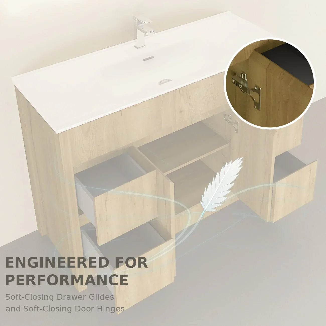48" Frosted Oak Freestanding Double Sink Bathroom Vanity with White Ceramic Countertop-Migration_Bathroom Vanities-DECOROLALA