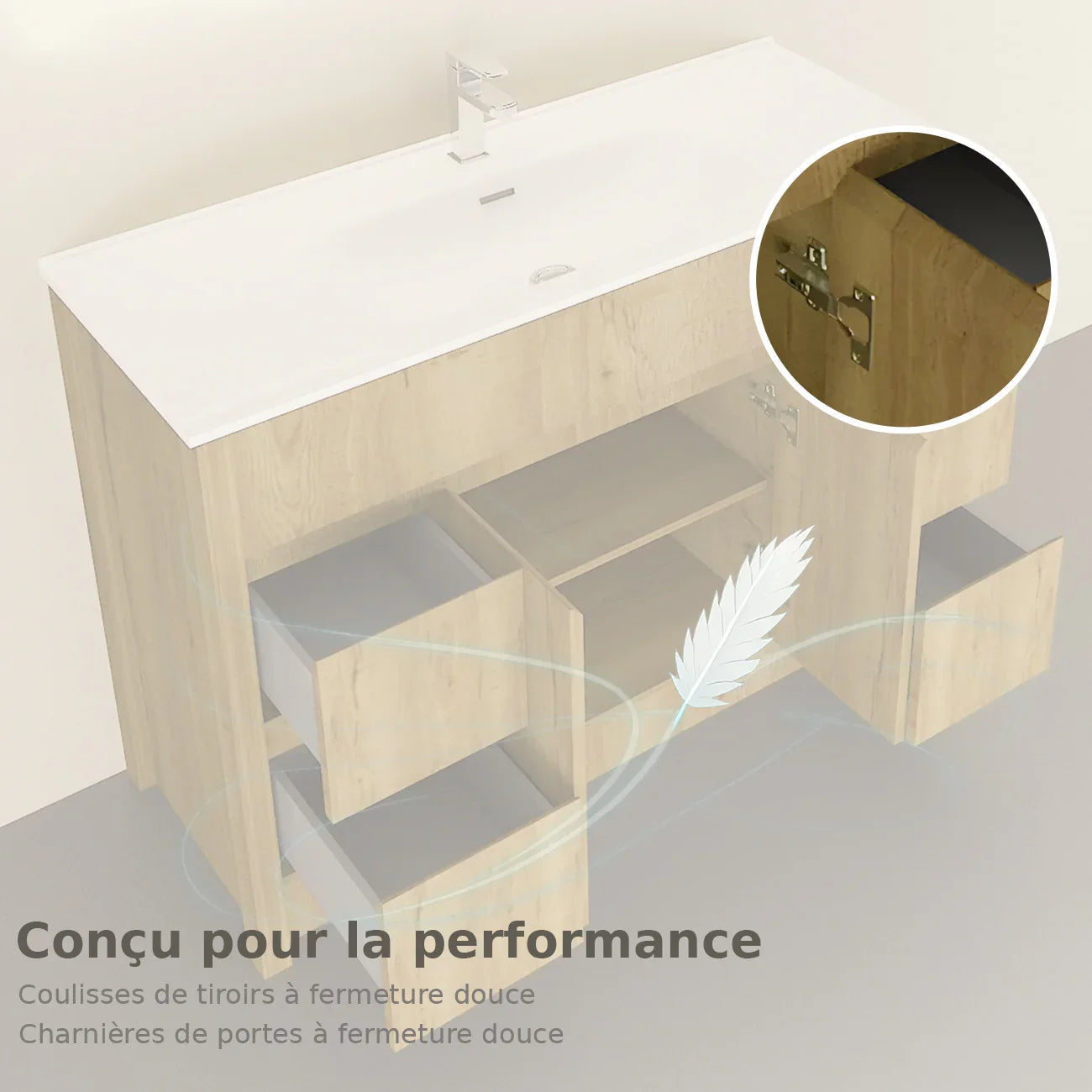 48" Frosted Oak Freestanding Double Sink Bathroom Vanity with White Ceramic Countertop-Migration_Bathroom Vanities-DECOROLALA