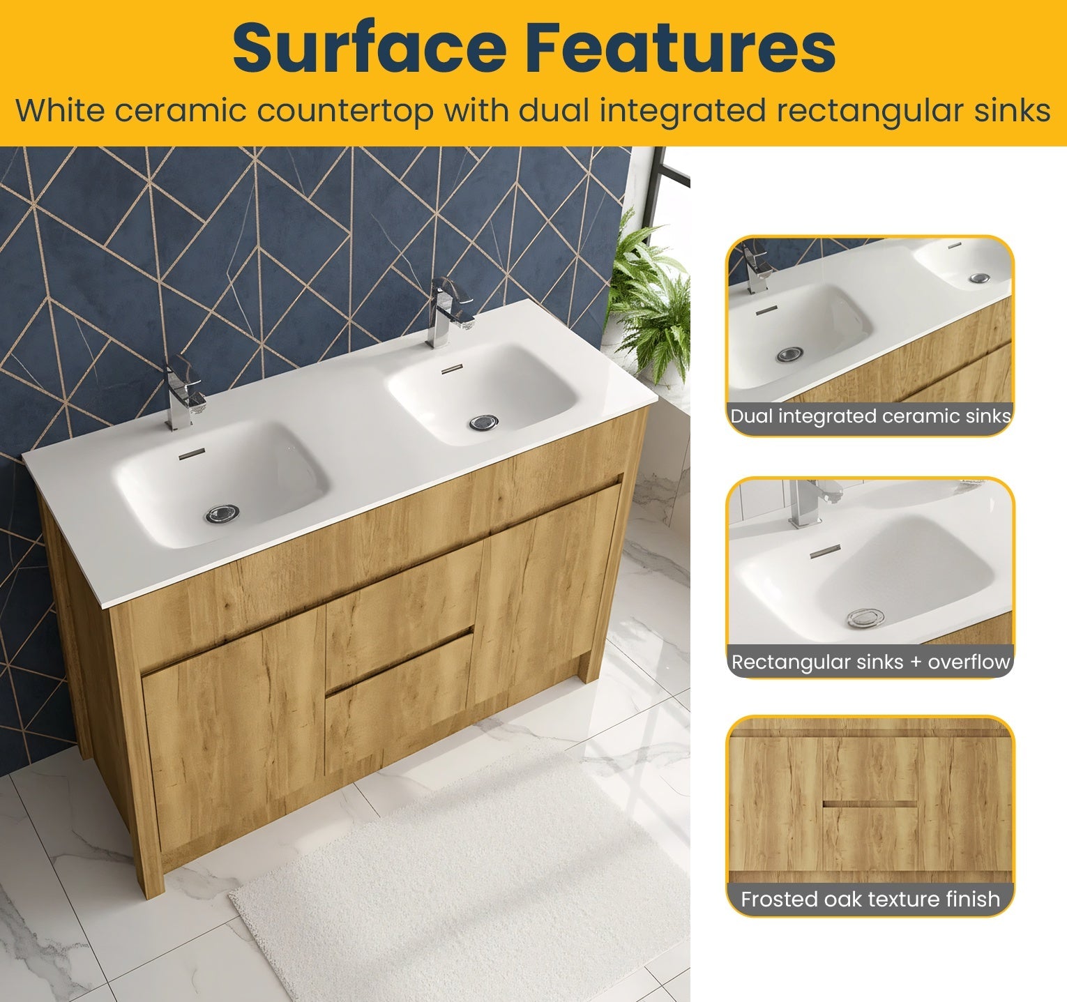 48" Frosted Oak Freestanding Double Sink Bathroom Vanity with White Ceramic Countertop-Migration_Bathroom Vanities-DECOROLALA