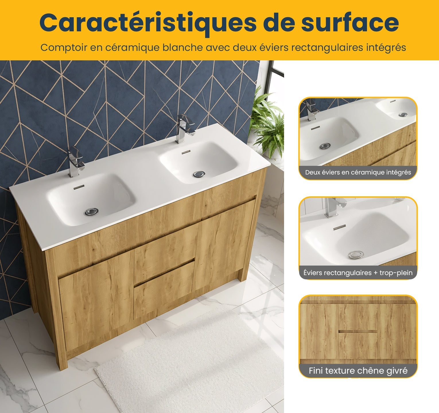 48" Frosted Oak Freestanding Double Sink Bathroom Vanity with White Ceramic Countertop-Migration_Bathroom Vanities-DECOROLALA