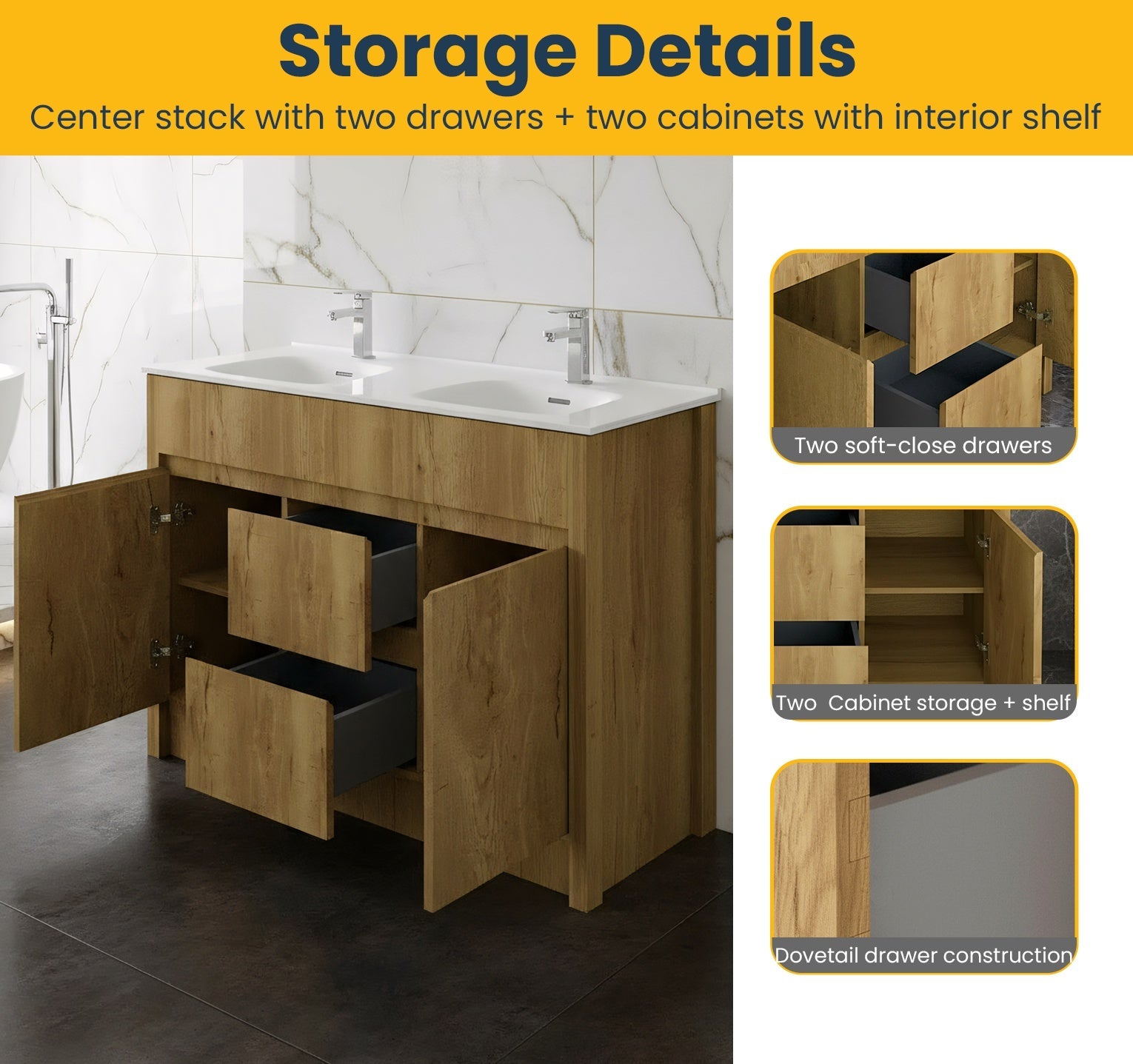 48" Frosted Oak Freestanding Double Sink Bathroom Vanity with White Ceramic Countertop-Migration_Bathroom Vanities-DECOROLALA