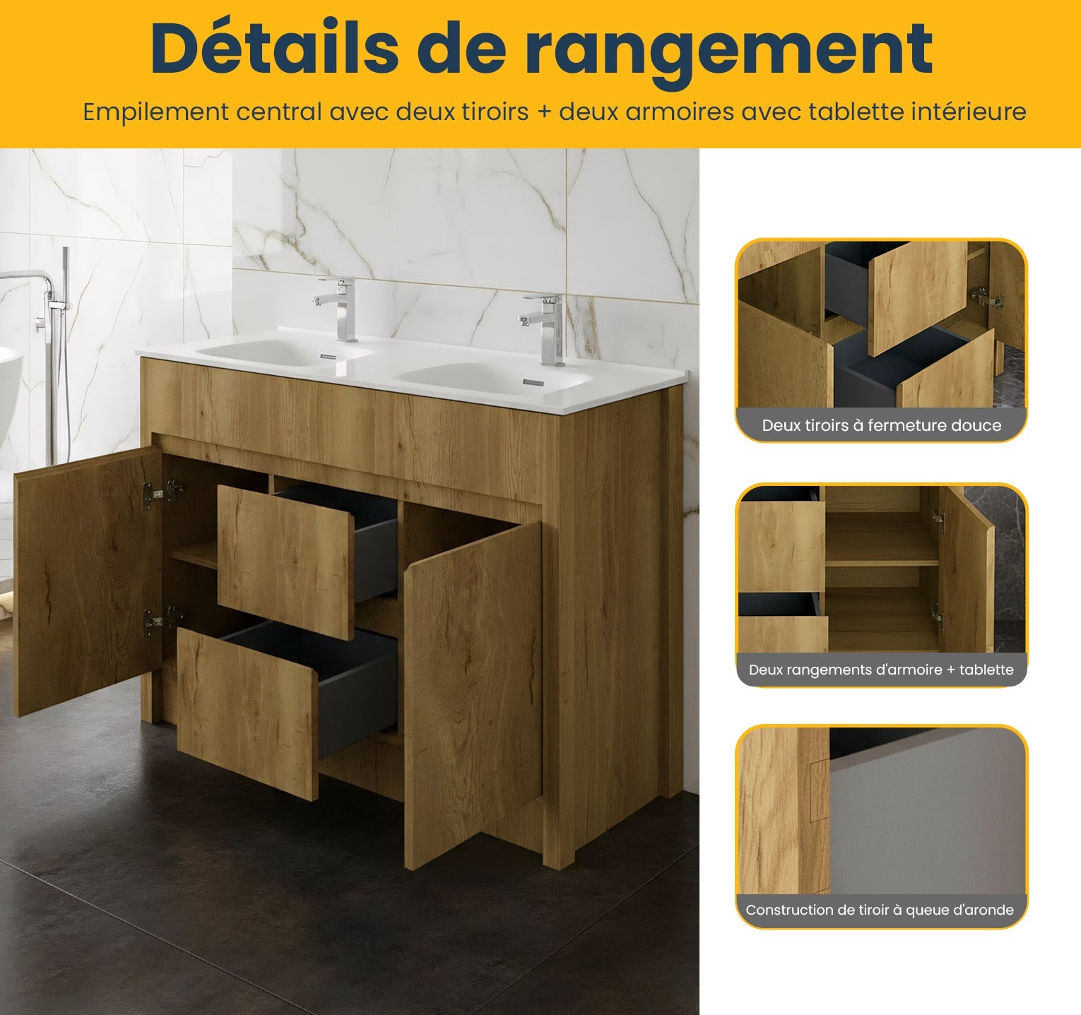 48" Frosted Oak Freestanding Double Sink Bathroom Vanity with White Ceramic Countertop-Migration_Bathroom Vanities-DECOROLALA