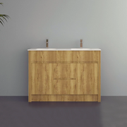 48" Frosted Oak Freestanding Double Sink Bathroom Vanity with White Ceramic Countertop-Migration_Bathroom Vanities-DECOROLALA