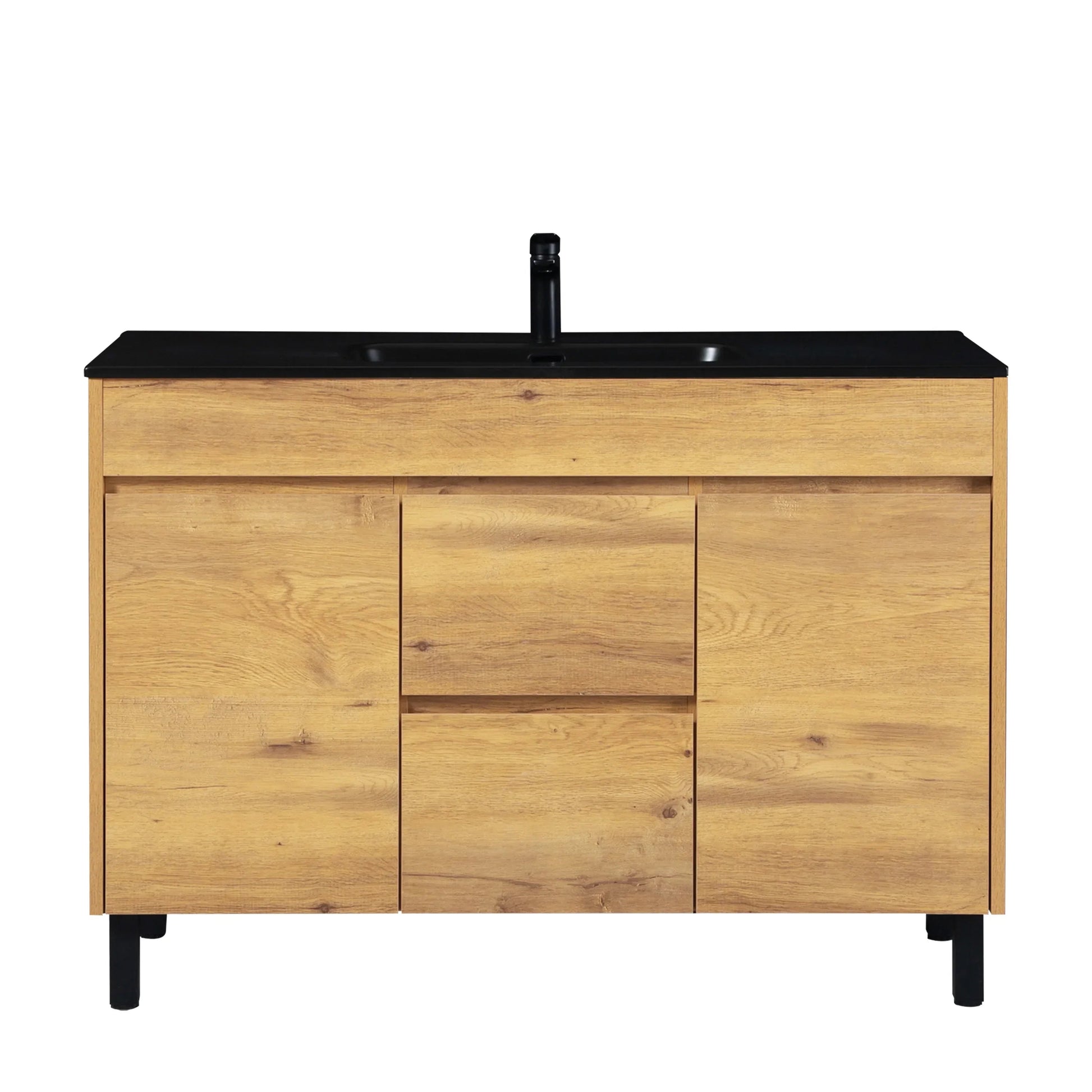 48" Frosted Oak Freestanding Single Sink Bathroom Vanity with Black Ceramic Countetop-Migration_Bathroom Vanities-DECOROLALA