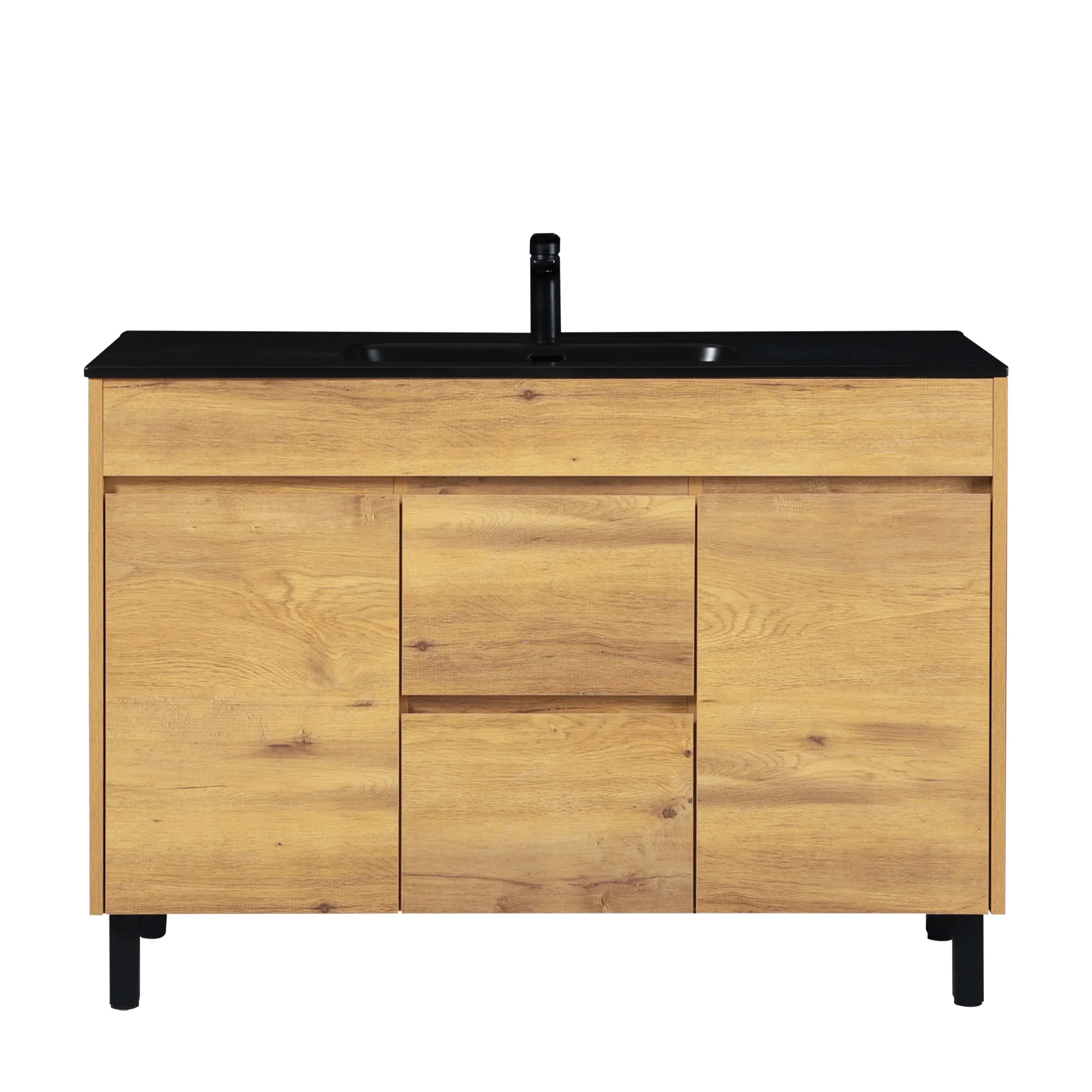 48" Frosted Oak Freestanding Single Sink Bathroom Vanity with Black Ceramic Countetop-Migration_Bathroom Vanities-DECOROLALA